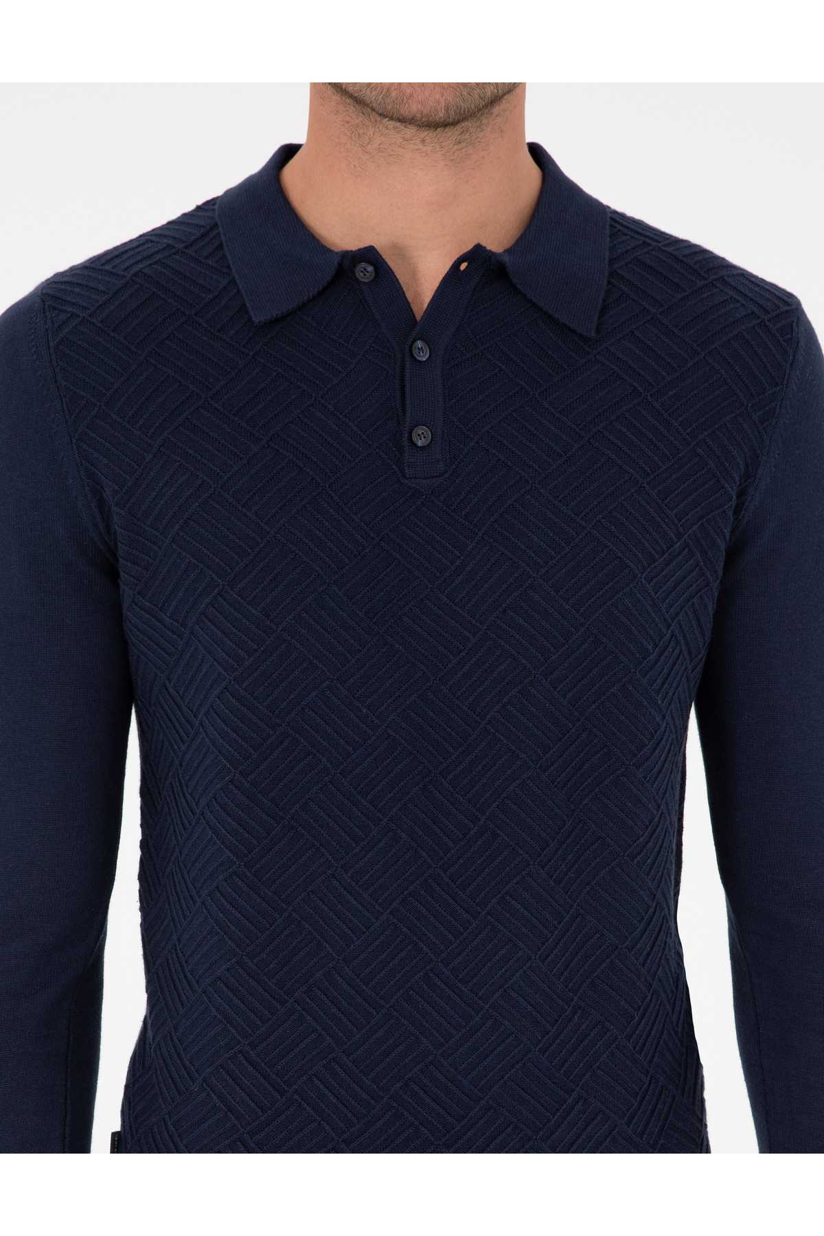 Pierre Cardin Lacivert Slim Fit Düğmeli Polo Yaka Triko Kazak 50300521-VR033 görsel 6