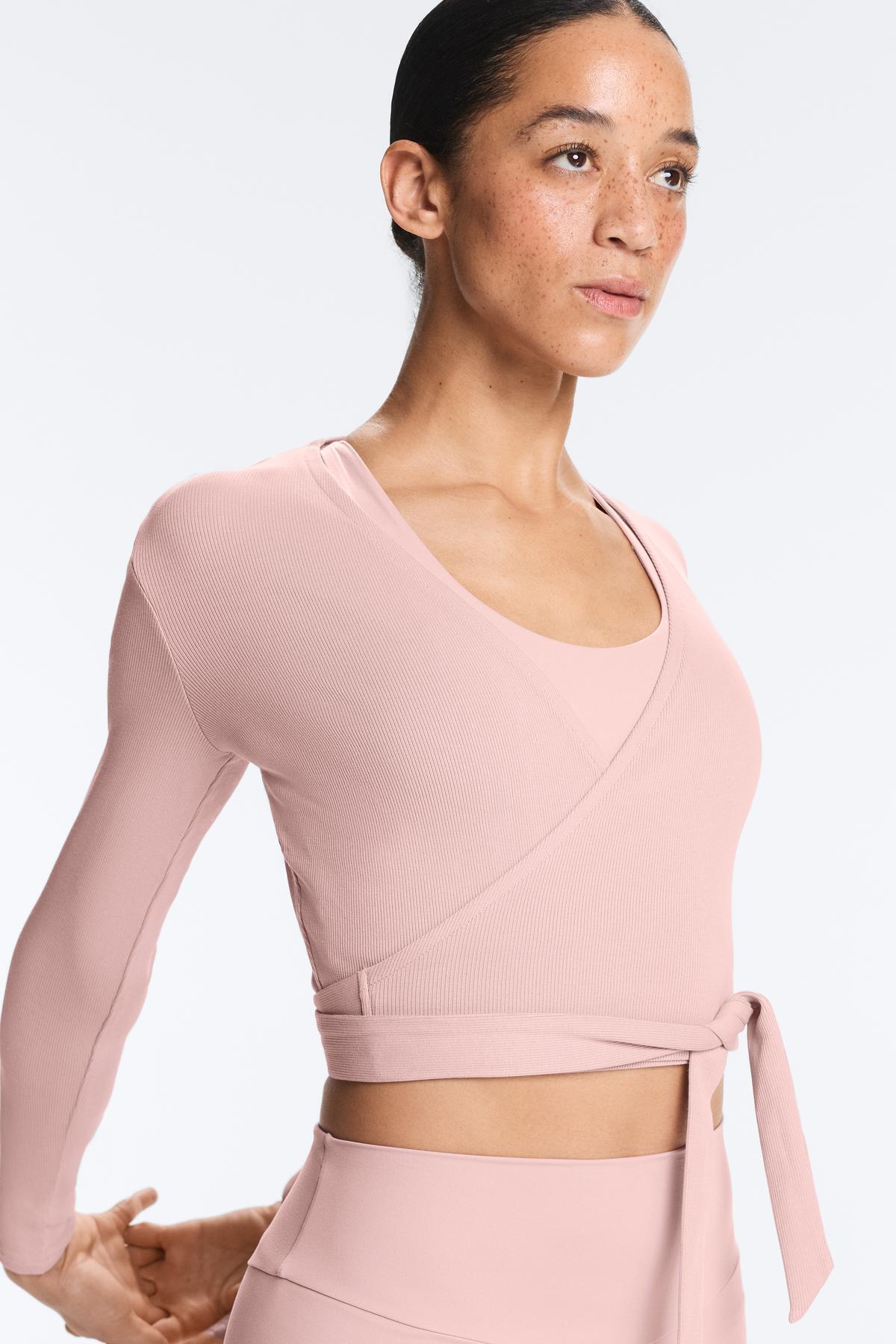 Oysho  Rib pamuk karışımı kruvaze T-shirt - Görsel 3