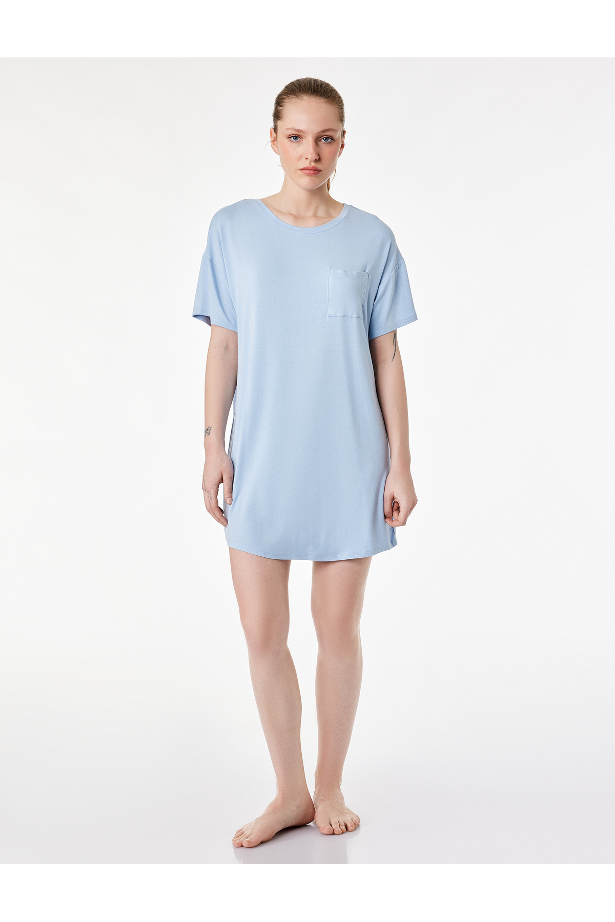 Koton Cepli Bisiklet Yaka Kısa Kollu Viskon Gecelik