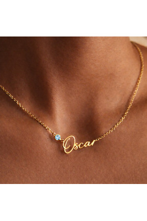 Soleildor 925 ayar Orijinal Gümüş Kişiye Özel Soldan Taşlı İsim Gümüş Kolye