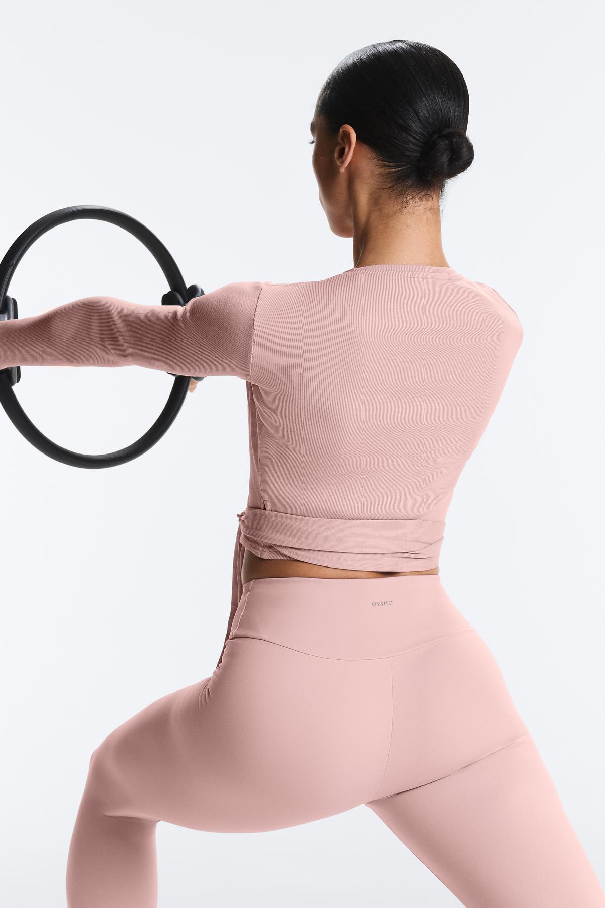 Oysho  Rib pamuk karışımı kruvaze T-shirt - Görsel 5