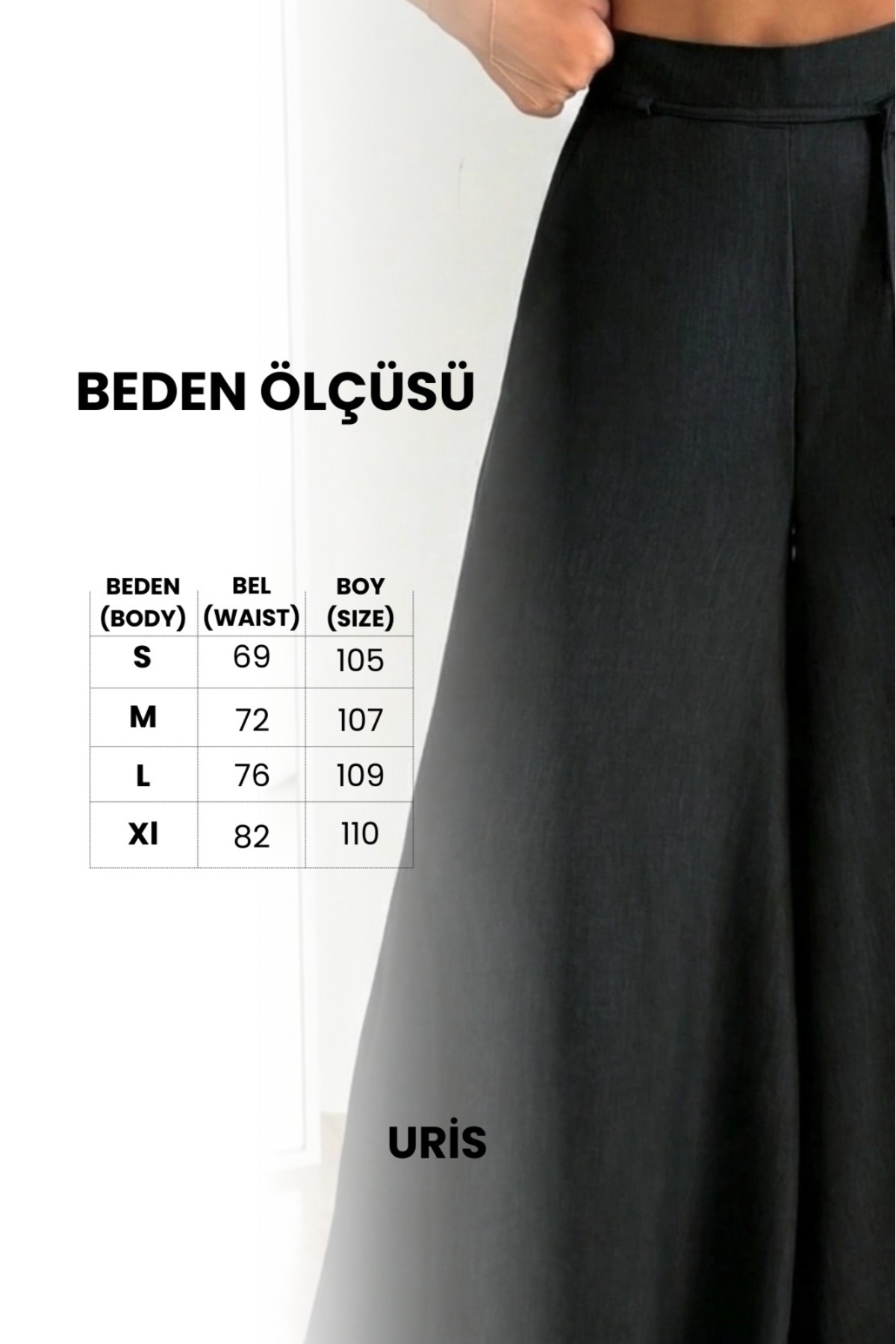 URİS  Kadın Kahverengi Bağcıklı Yüksek Bel Rahat Kesim Bol Paça Sofya Keten Pantolon - Görsel 4