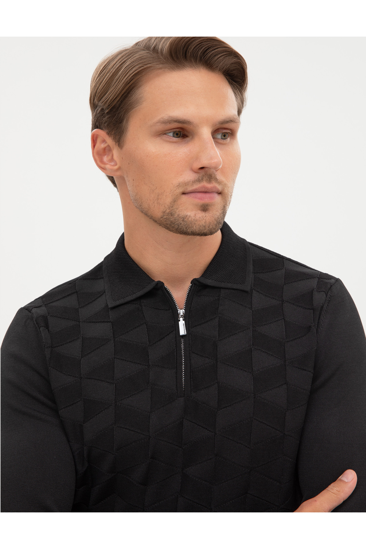 Pierre Cardin Siyah Slim Fit Polo Yaka Fermuarlı Triko Kazak 50315688-VR046 görsel 2