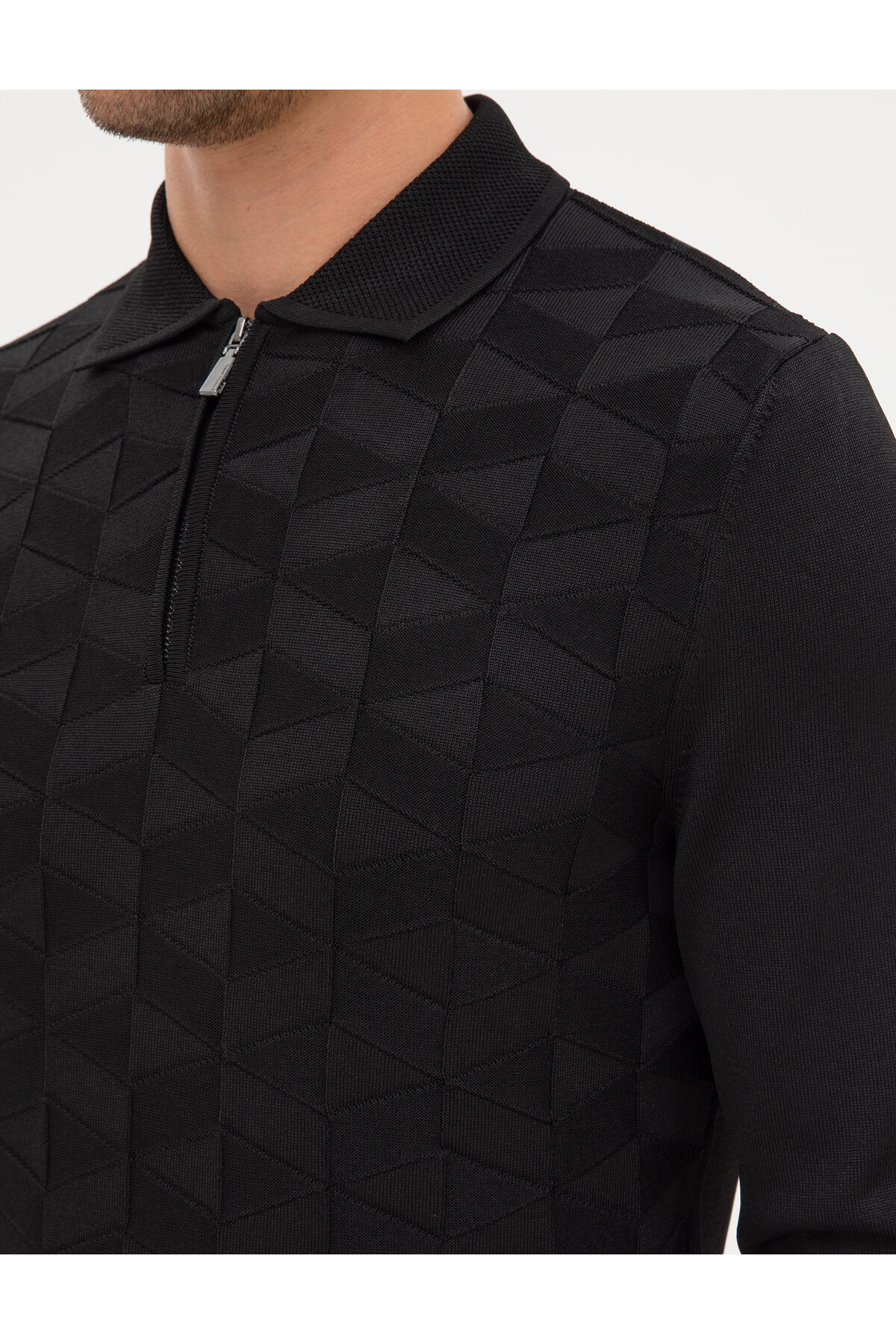 Pierre Cardin Siyah Slim Fit Polo Yaka Fermuarlı Triko Kazak 50315688-VR046 görsel 7