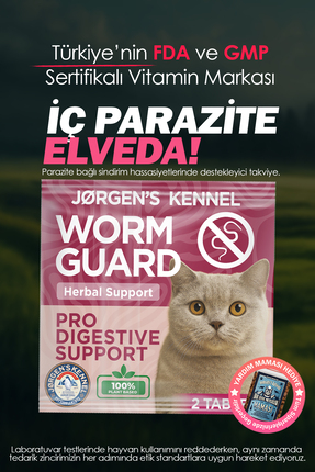 Jorgens Kennel Kedi için %100 İç Bitkisel Parazit Tableti ve Hapı 2 Tablet| B...