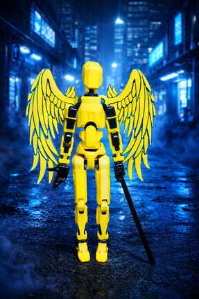 joybaskı Robot Dummy Sarı Lacivert Kanatlı Oynar Eklemli Hareketli Oyuncak Ak...