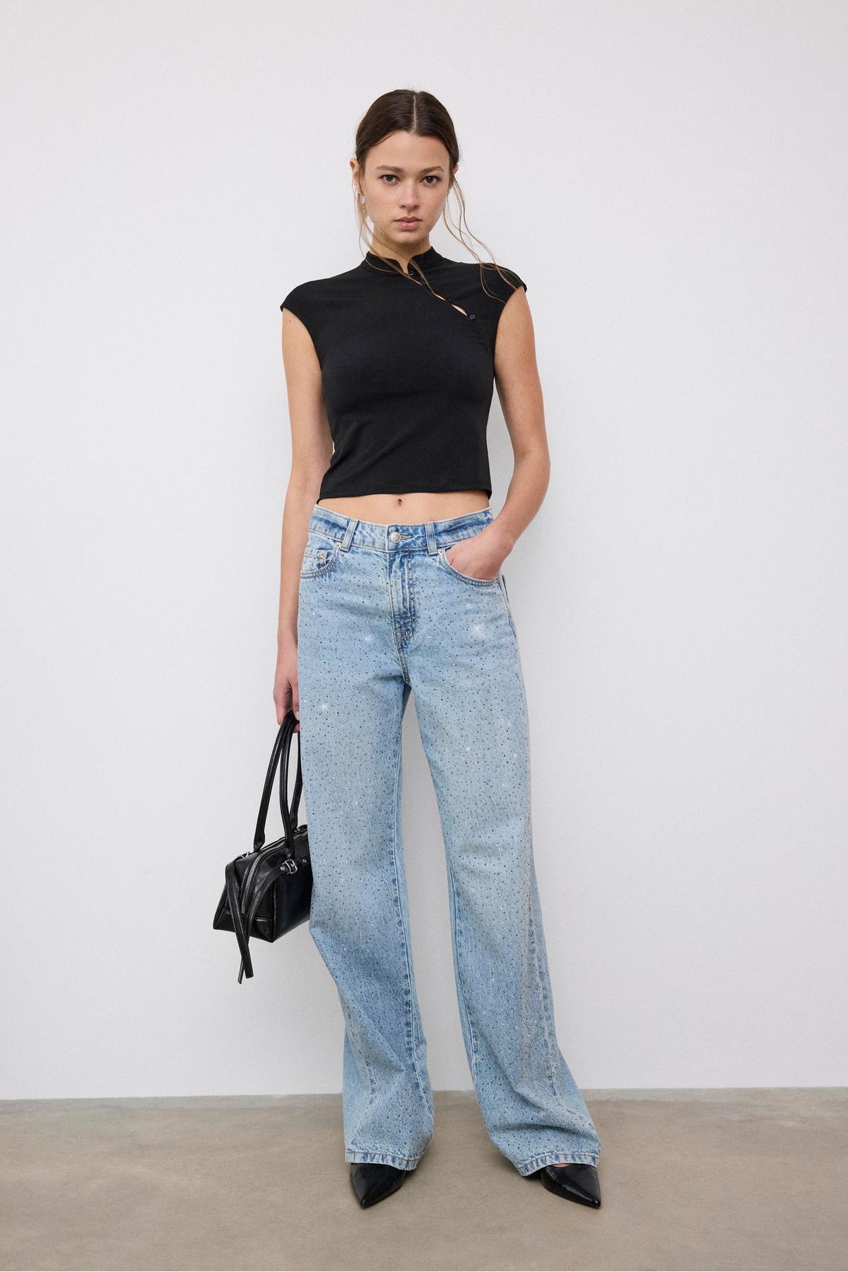Stradivarius  Parlak detaylı straight fit jean - Görsel 2