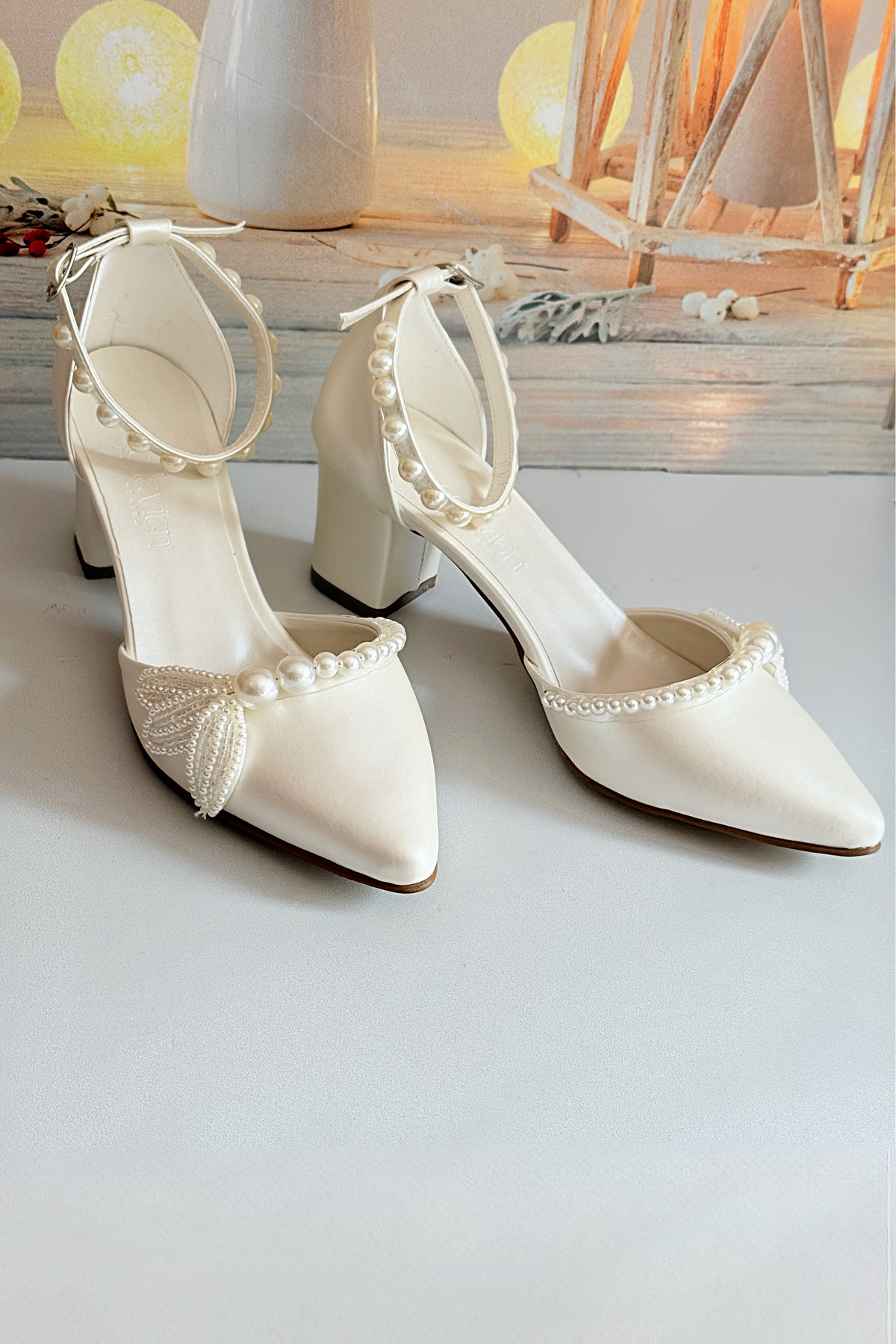 Modavien  Kadın 5 Cm Incili Gelin Ayakkabısı - Görsel 6