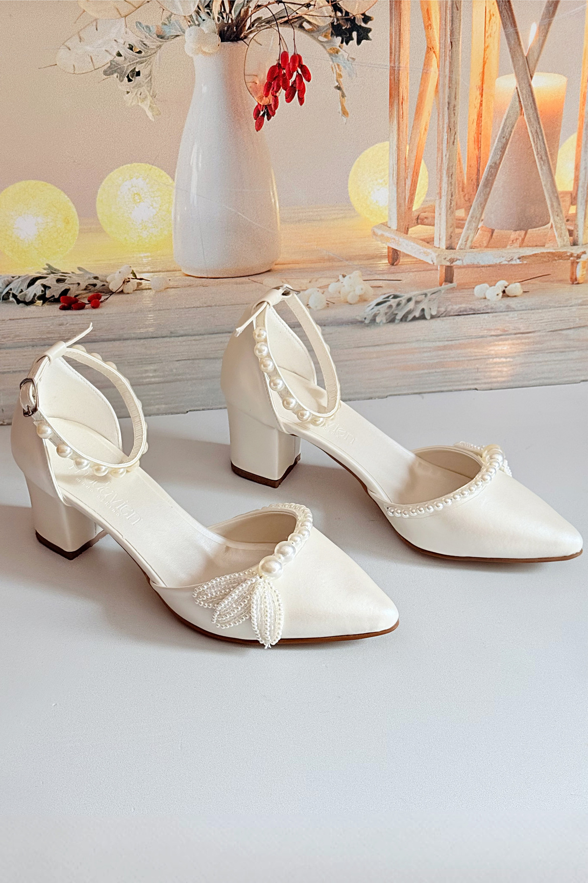 Modavien  Kadın 5 Cm Incili Gelin Ayakkabısı - Görsel 4