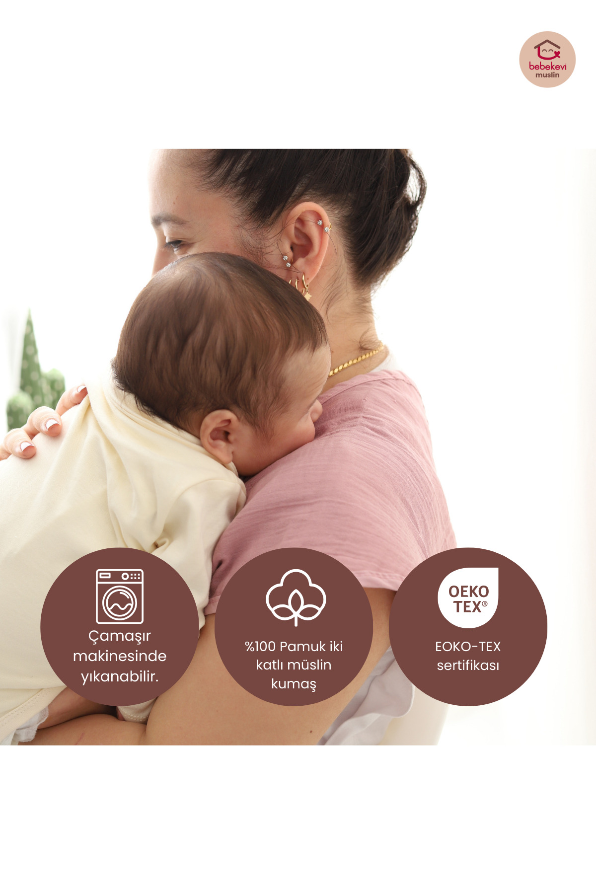 Bebekevi OEKO-TEX® %100 Pamuk Müslin Bebek Omuz Örtüsü – Emzirme Omuz Örtüsü fotoğrafı 2 (önizleme)