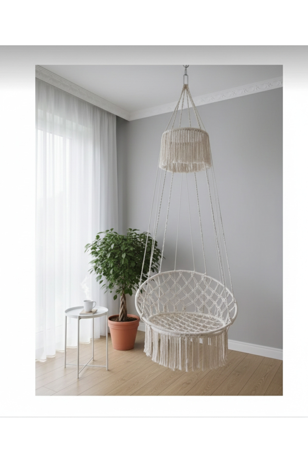 AslanButik Makrome Özel Örgü Halatlı Salıncak Hamak Pamuk 100 kg kapasiteli fotoğrafı 3 (önizleme)
