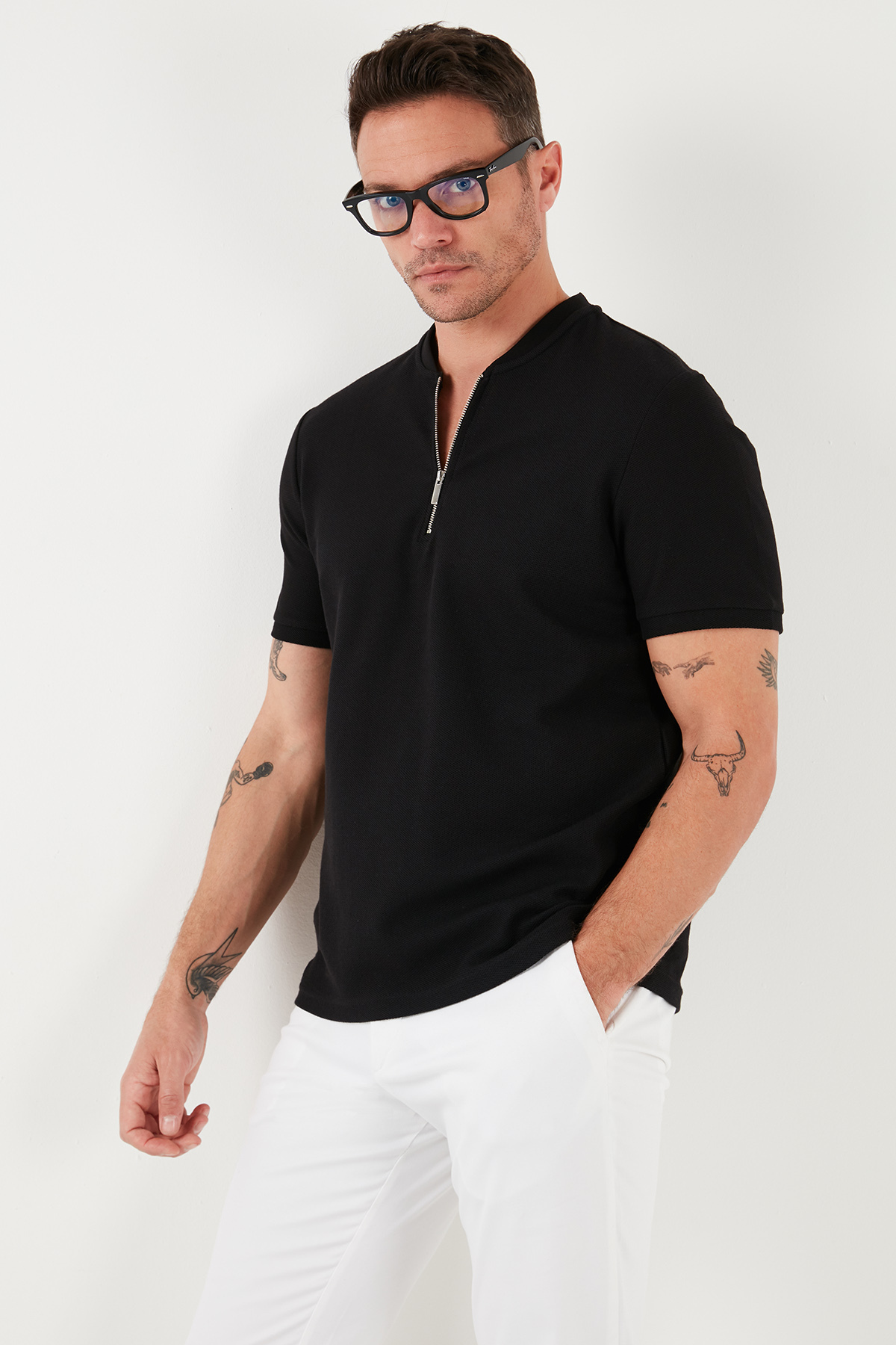 Cotton Regular Fit Half Zipper T Shirt Men's T-SHIRT 5902653