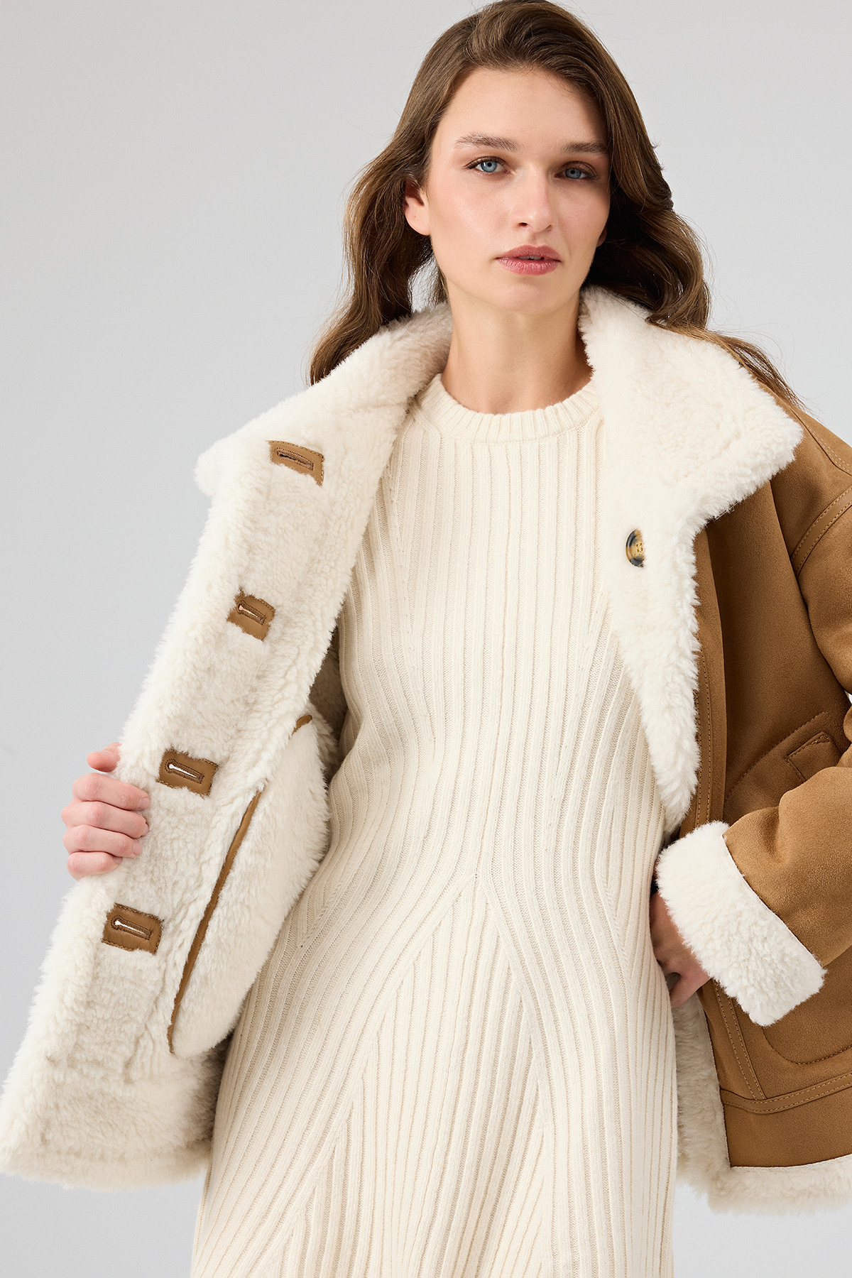 Derimod  Oslo Kadın Camel Çift Taraflı Teddy Mont 25WGP5320FF - Görsel 8