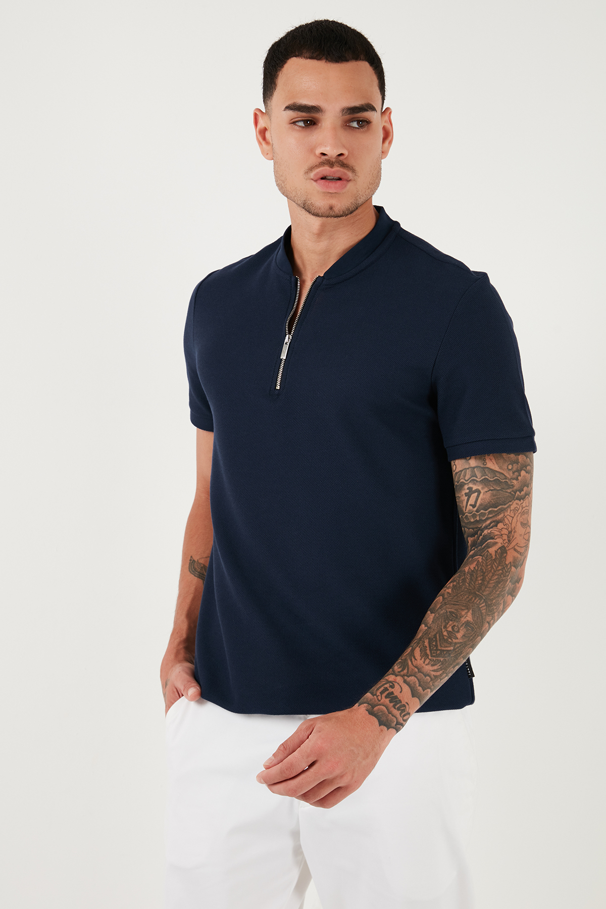 Buratti  Pamuklu Regular Fit Yarım Fermuarlı T Shirt Erkek T SHİRT 5902653 - Görsel 5