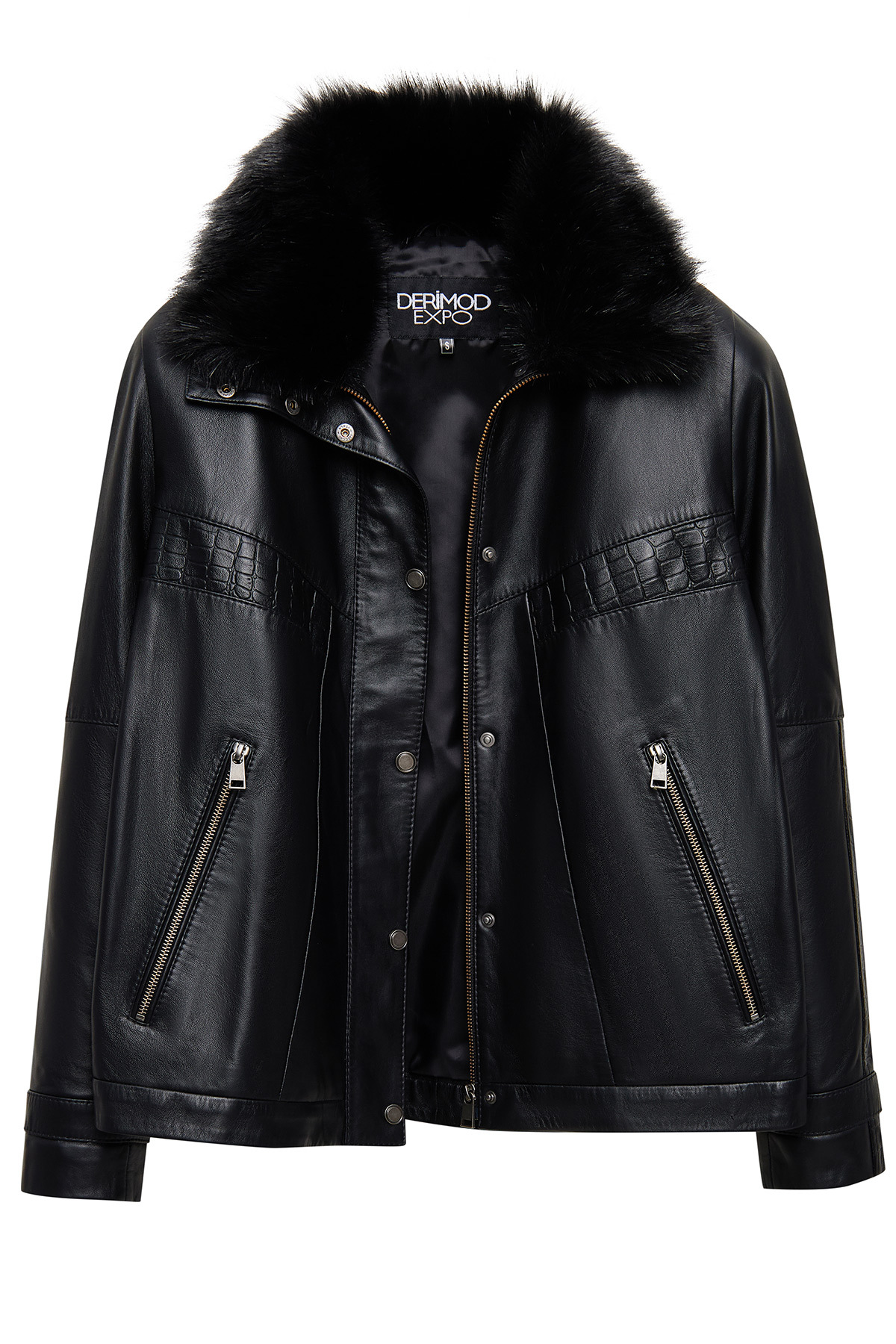 Derimod  Hannah Kadın Siyah Yaka Kürklü Oversize Deri Mont 25WGE56141M - Görsel 8