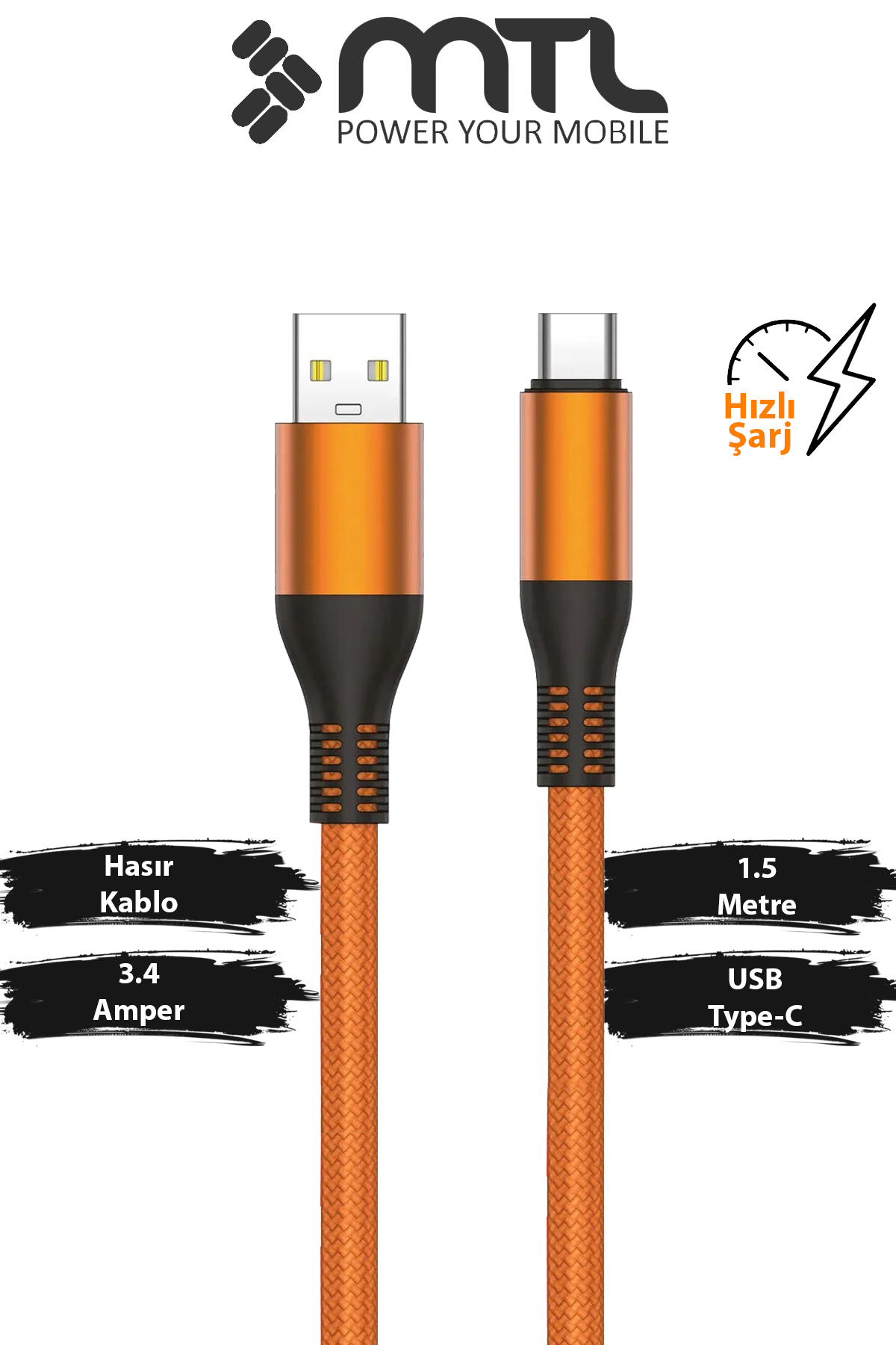 3.4A USB to Type-C Braided Metal Head Fast Charging and Data Cable 1.5 Meters MT2051