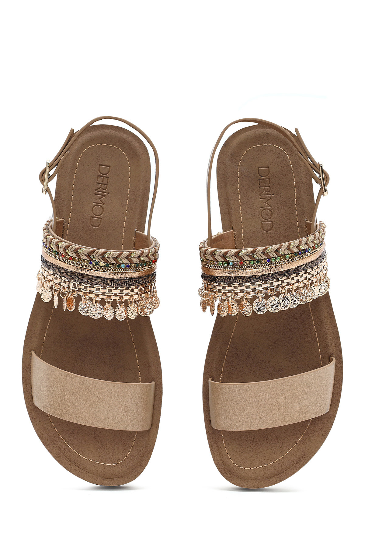 Derimod  Kadın Bej Arkadan Bağlamalı Taşlı Sandalet 26SFE461214 - Görsel 4