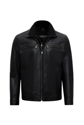 Derimod Elton Erkek Siyah Devrik Yaka Deri Ceket 25WGE65951M