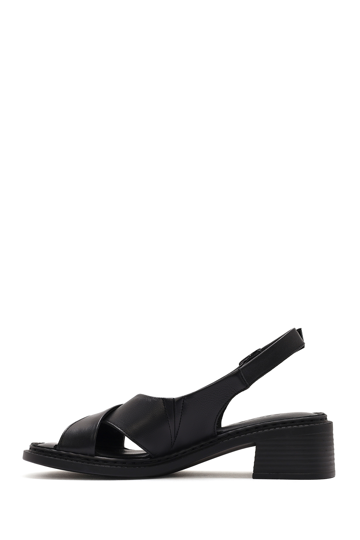 Derimod  Kadın Siyah Bilekten Tokalı Kısa Topuklu Deri Sandalet 26SFD341418 - Görsel 3