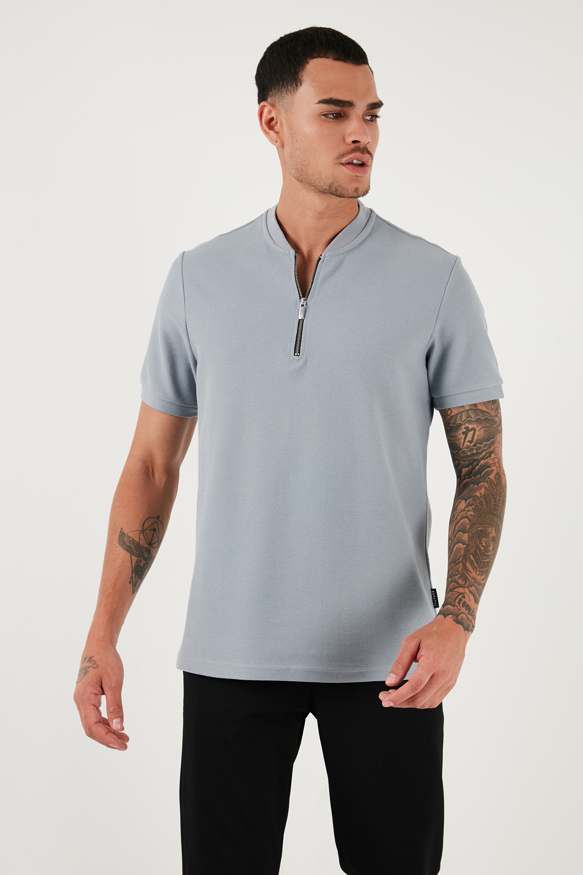 Cotton Regular Fit Half Zipper T Shirt Men's T-SHIRT 5902653