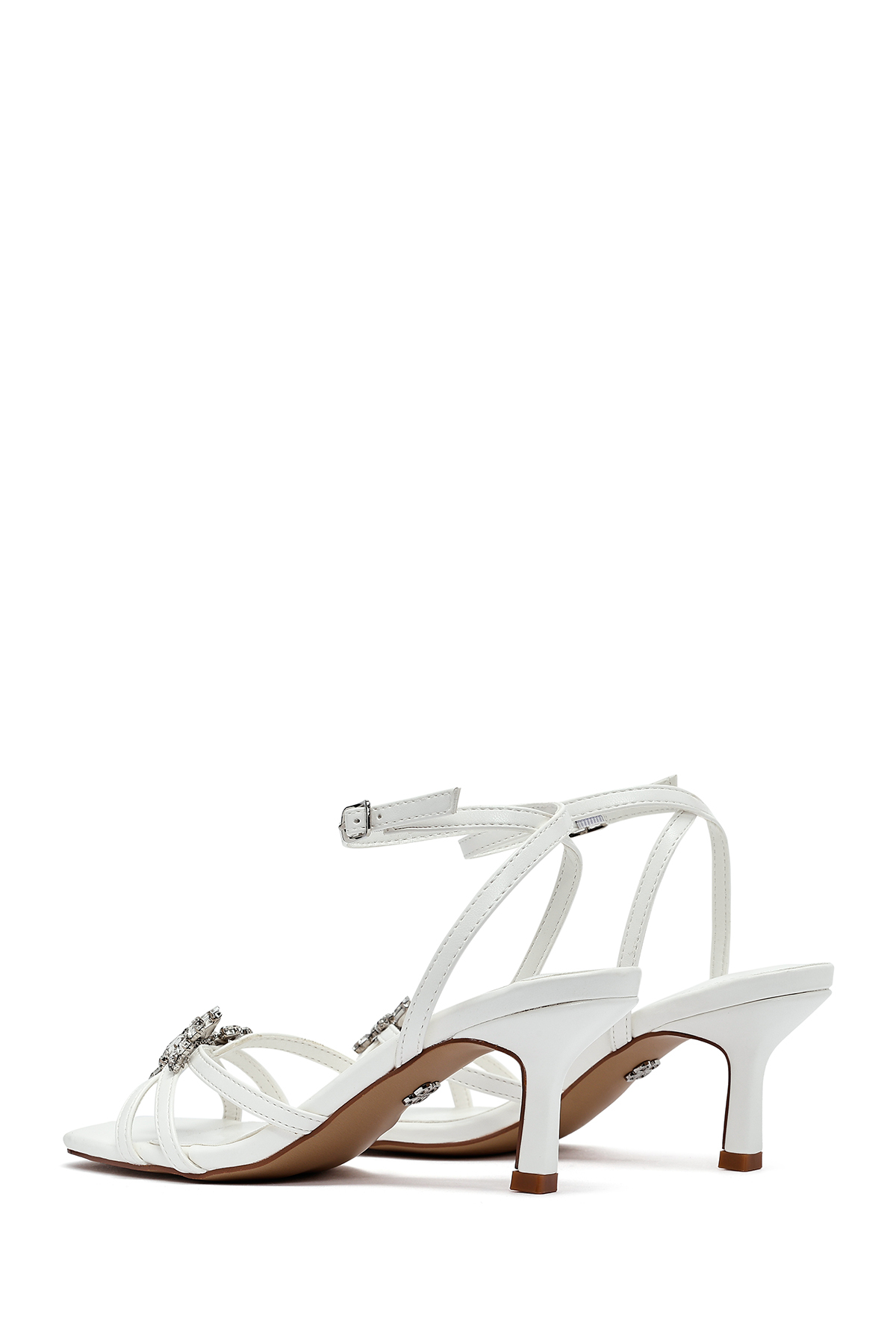 Derimod  Kadın Beyaz Bilekten Tokalı Taşlı İnce Kısa Topuklu Ayakkabı Sandalet 25SFE481818 - Görsel 6