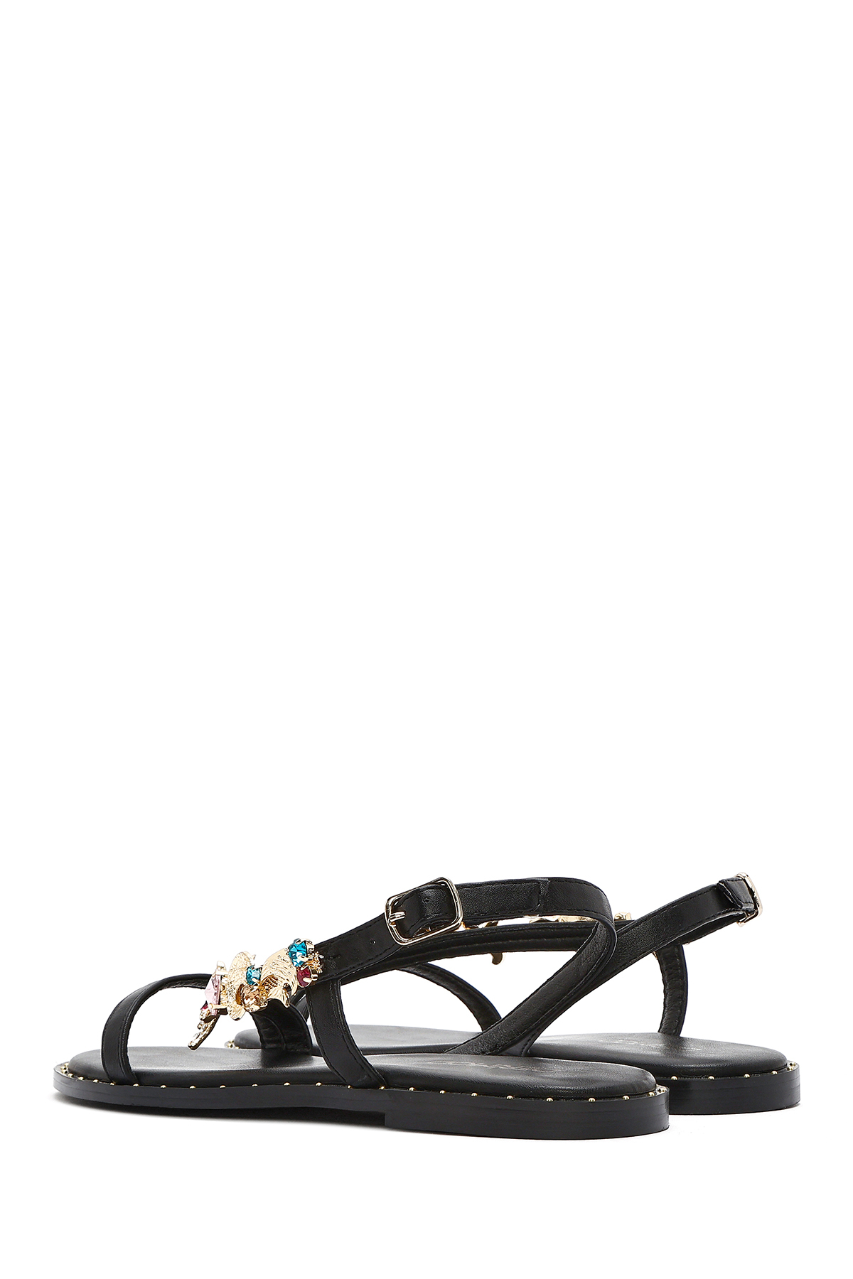 Derimod  Kadın Siyah Bilekten Tokalı Taşlı Sandalet 25SFD441714 - Görsel 5