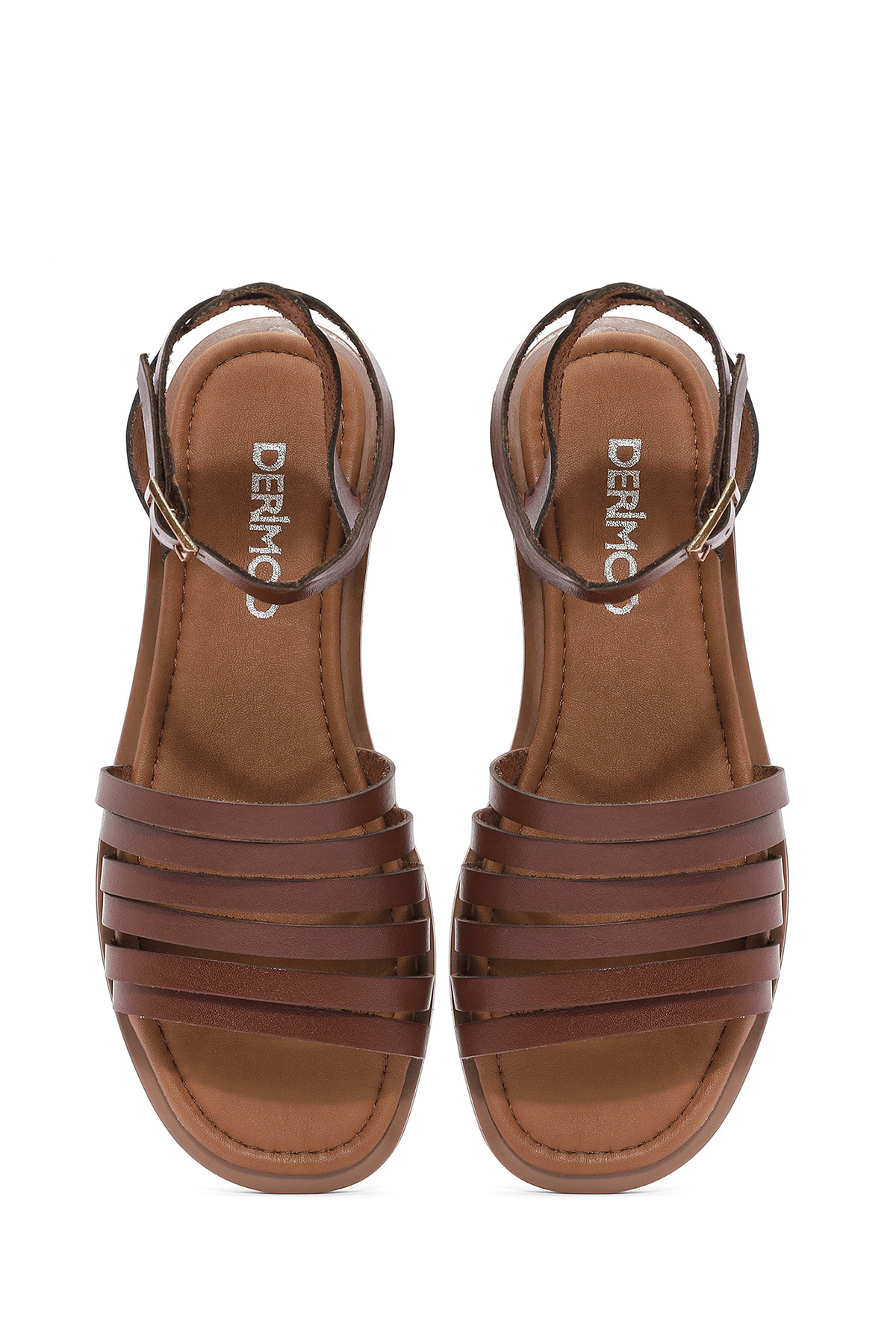 Derimod  Kadın Kahverengi Bilekten Bağlamalı Hakiki Hakiki Deri Bodrum Sandalet 25SFD333318 - Görsel 7