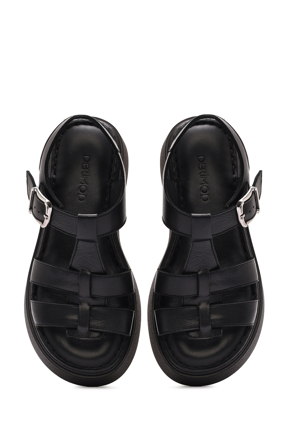 Derimod  Kadın Siyah Tokalı Kalın Tabanlı Hakiki Hakiki Deri Comfort Sandalet 25SFD343018 - Görsel 7