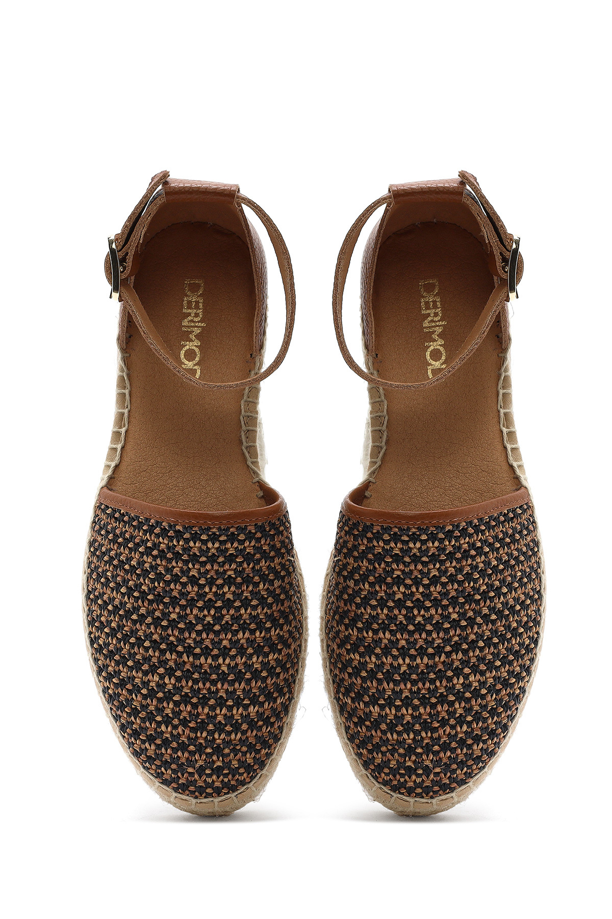 Derimod  Kadın Taba Bilekten Tokalı Hasır Hakiki Hakiki Deri Espadril Sandalet 25SFD4573M7 - Görsel 7