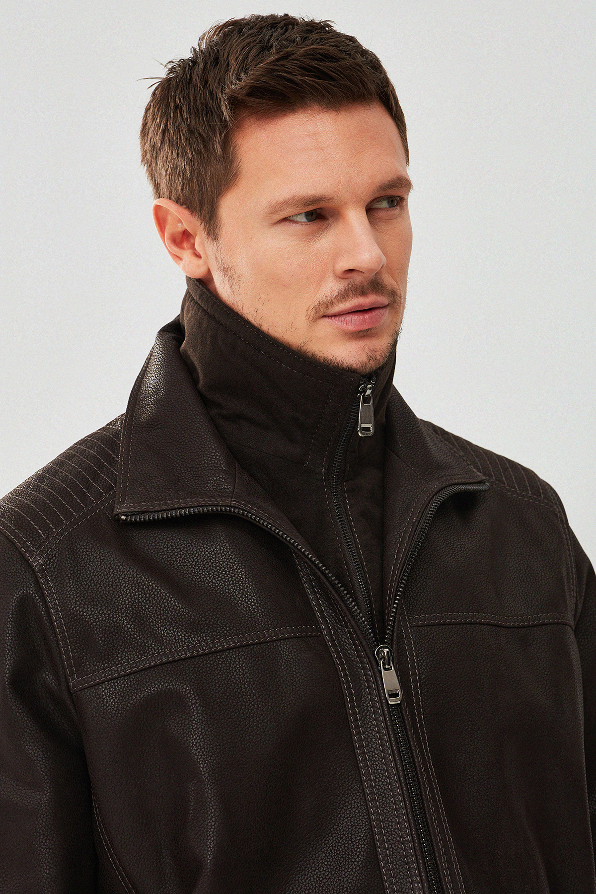 Derimod  Roberto Erkek Kahverengi Çift Yakalı Deri Ceket 18WGD6313D2 - Görsel 8