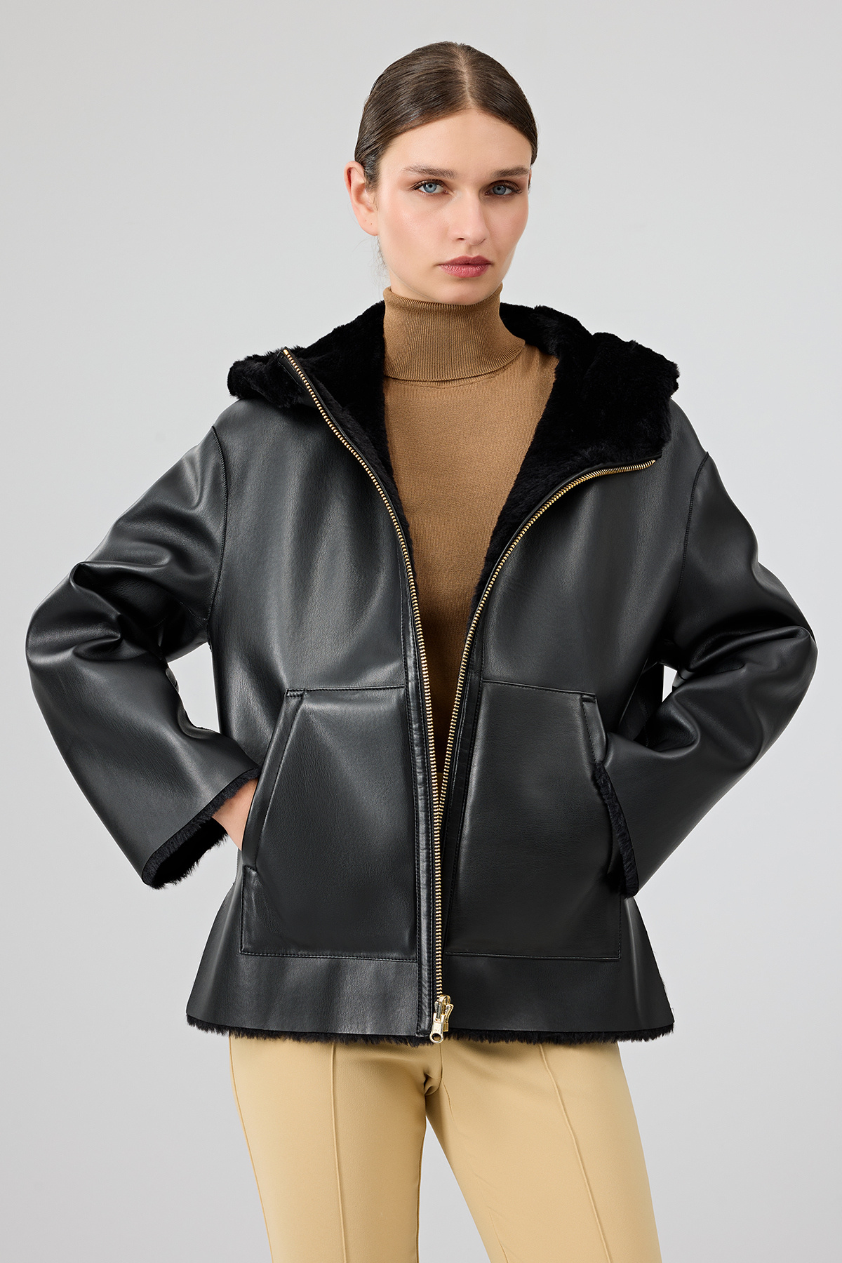 Derimod  Gardena Kadın Siyah Çift Taraflı Teddy Mont 24WGD5241FF - Görsel 9