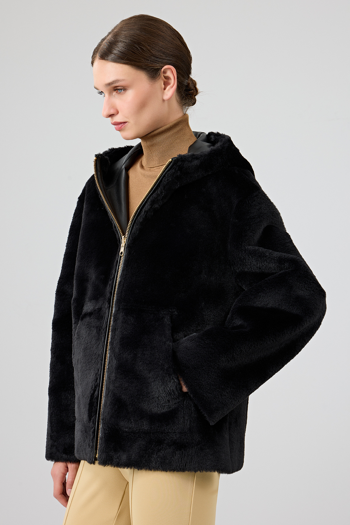 Derimod  Gardena Kadın Siyah Çift Taraflı Teddy Mont 24WGD5241FF - Görsel 3