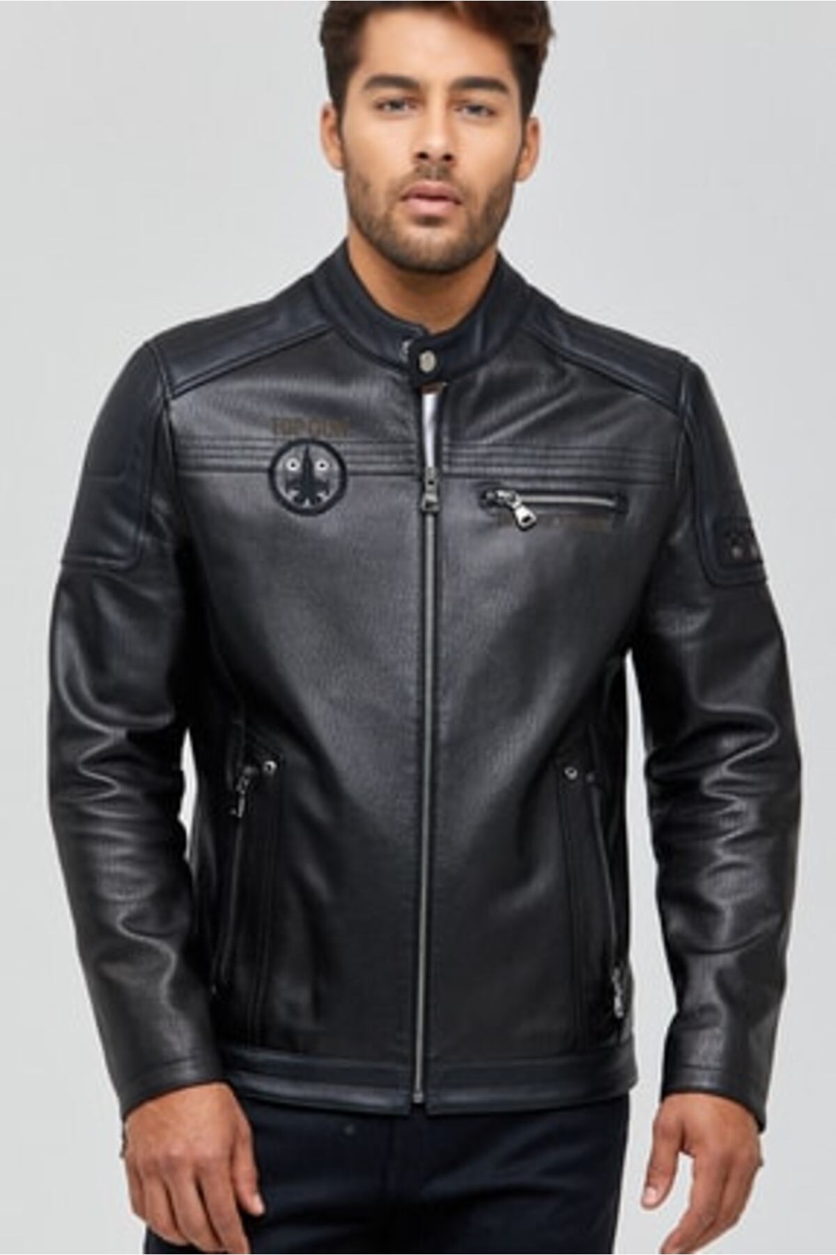 Derimod  Kawhi Erkek Siyah Slim-Fit Armalı Deri Mont 19WGD6351BT - Görsel 4