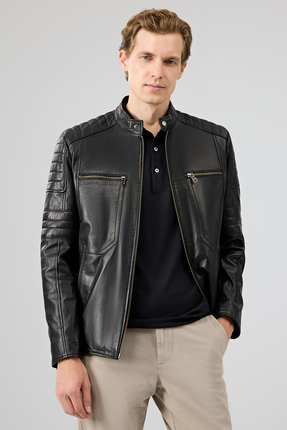 Derimod Morant Erkek Siyah Hakim Yaka Deri Ceket 24WGF6554VE