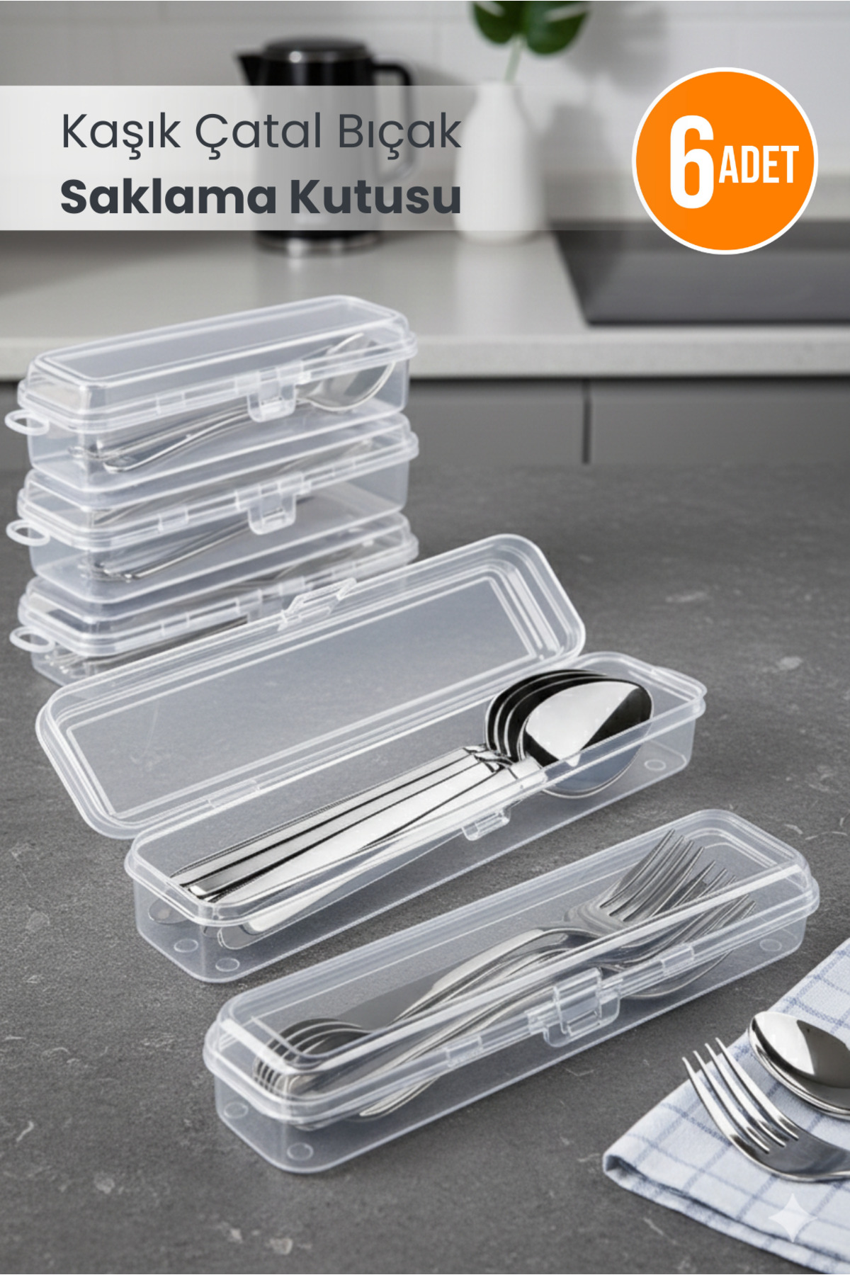 6 Pcs - Spoon Cutlery Set Storage Box - Makeup and Pen Holder Transparent