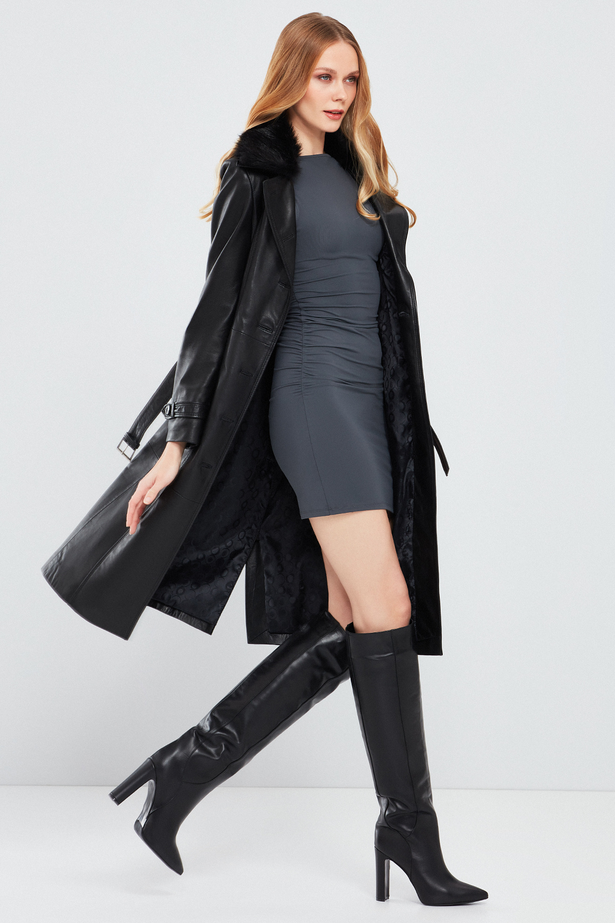 Derimod  Brenda Kadın Siyah Kürklü Deri Trençkot 17WGE53401M - Görsel 7