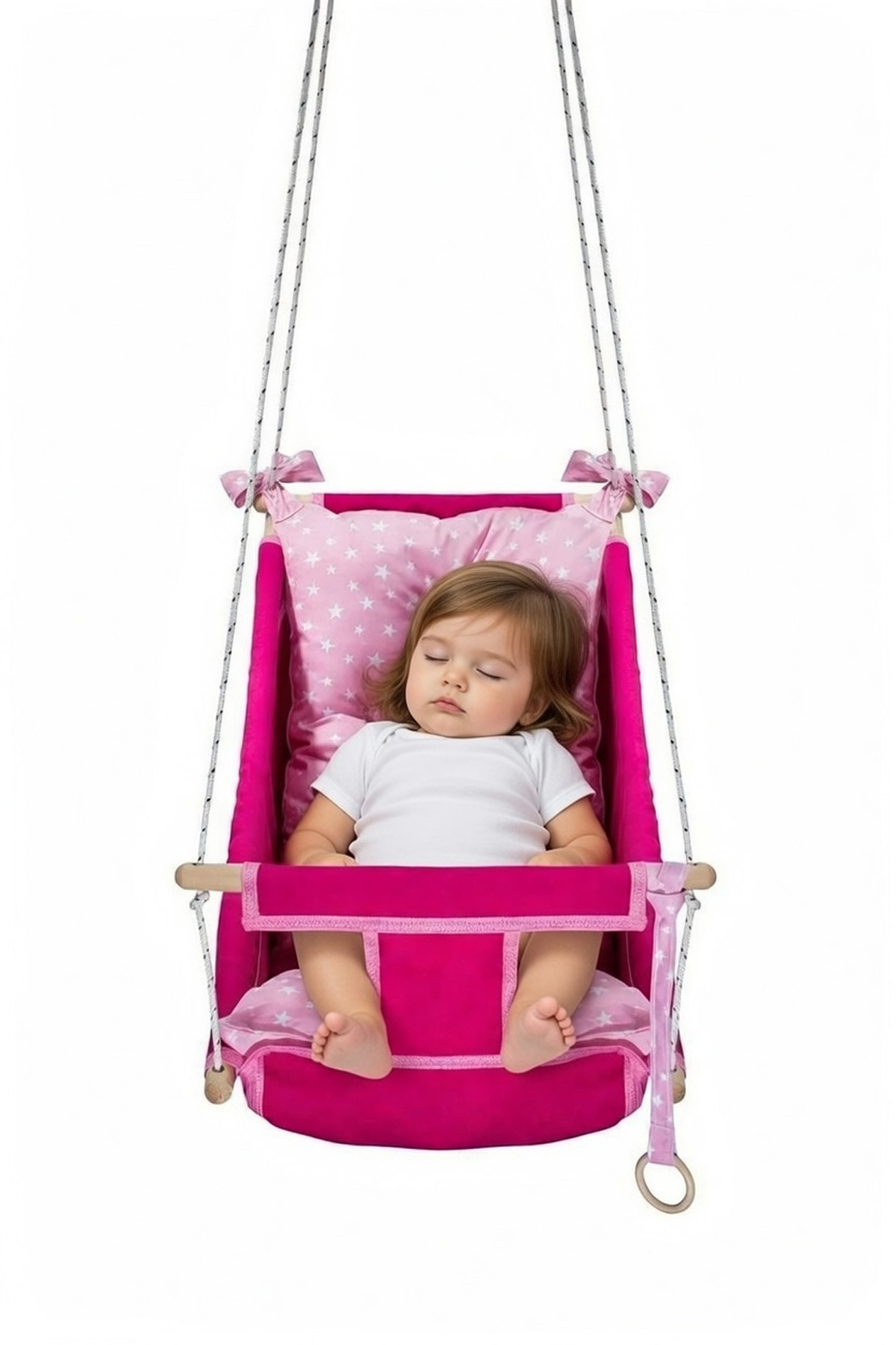 Bundeba Kids Pembe Bebek Uyku Salıncağı Çocuk Ahşap Hamak Beşik Salıncak Minderli Yatak Seti fotoğrafı 4 (önizleme)