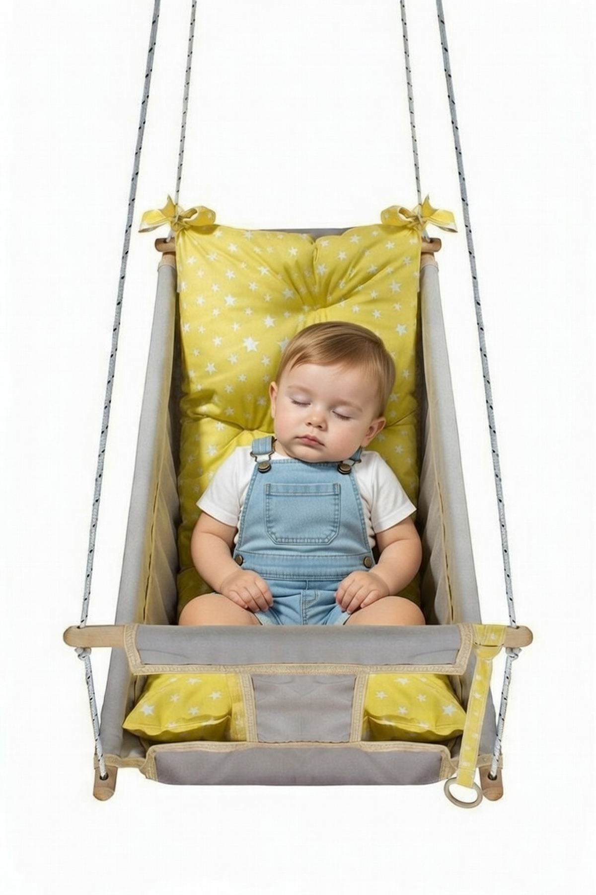 Bundeba Kids Gri Bebek Uyku Salıncağı Çocuk Ahşap Hamak Beşik Salıncak Minderli Yatak Seti fotoğrafı 3 (önizleme)