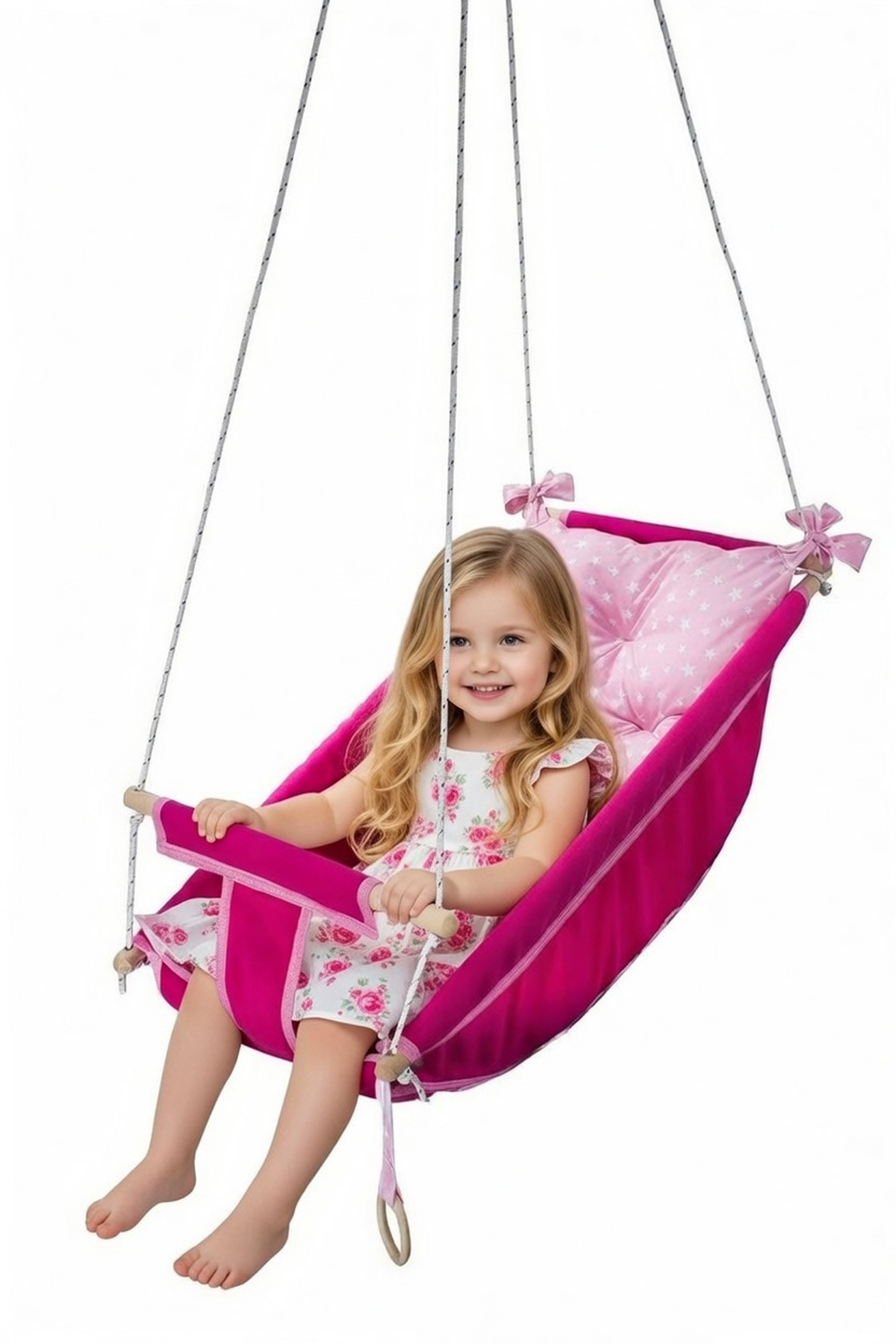 Bundeba Kids Pembe Bebek Uyku Salıncağı Çocuk Ahşap Hamak Beşik Salıncak Minderli Yatak Seti fotoğrafı 2 (önizleme)