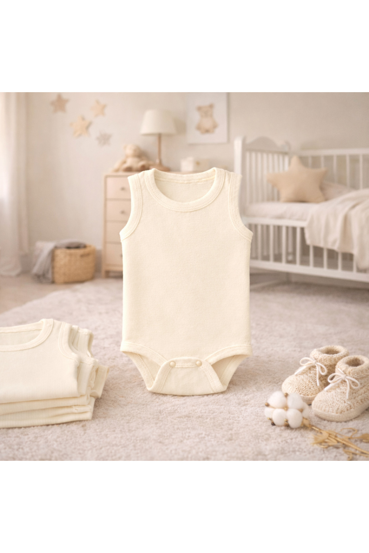 Novibaby 10'lu Bebek Atlet Body Zıbın Çıtçıtlı Ekru 100% Pamuk - Ekru Bebek Body Zıbın fotoğrafı 5 (önizleme)