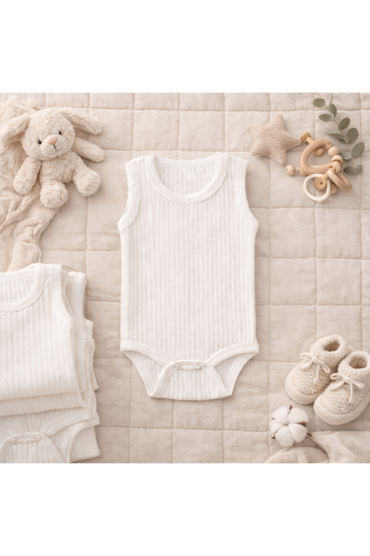 Novibaby 3'lü Ribana Bebek Atlet Body Zıbın Raporlu Çıtçıtlı Beyaz 100% Pamuk - Ribana Bebek Body fotoğrafı 4 (önizleme)