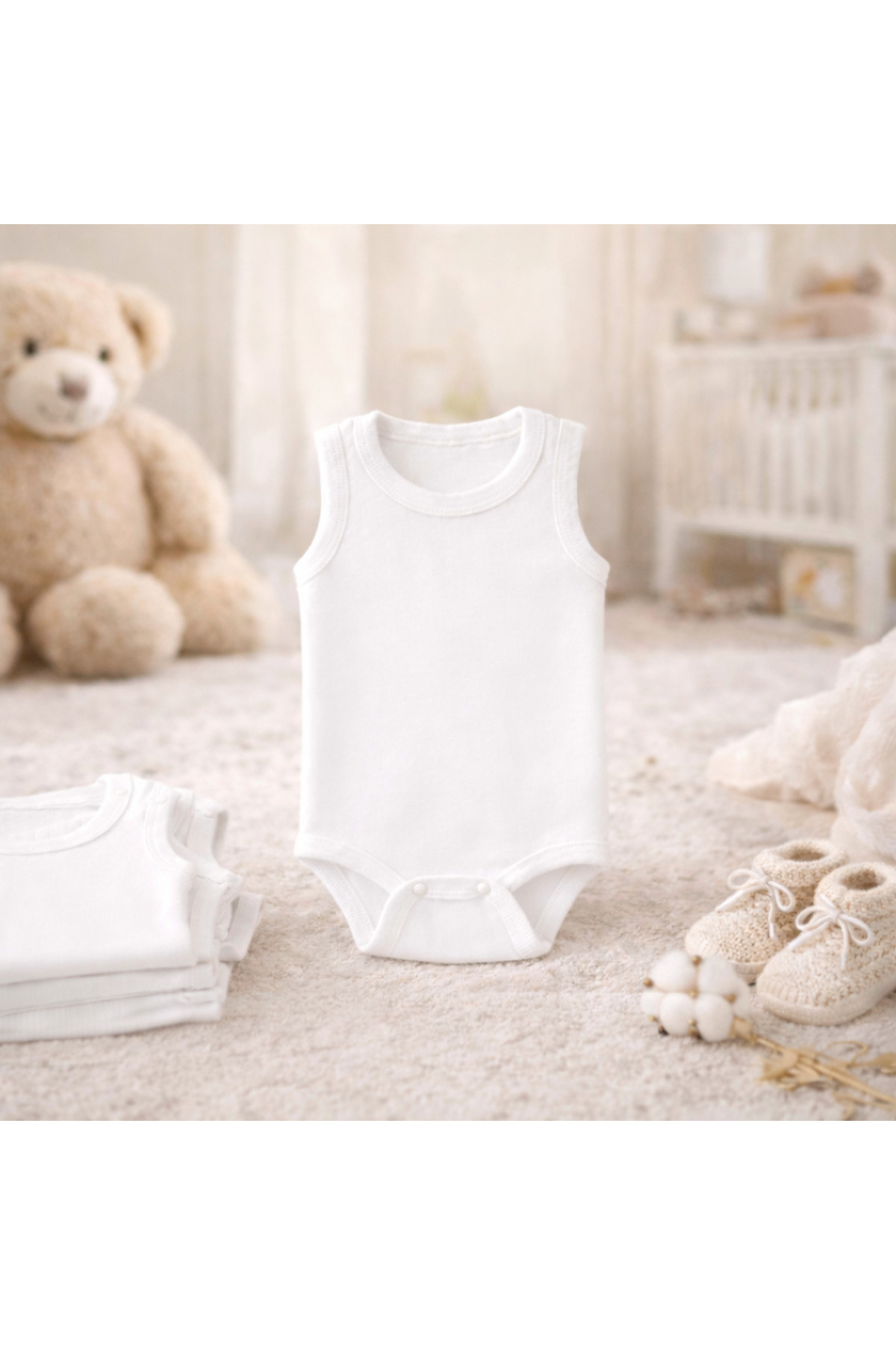 Novibaby 5'li Bebek Atlet Body Zıbın Çıtçıtlı Beyaz 100% Pamuk - Beyaz Bebek Body Zıbın fotoğrafı 5 (önizleme)