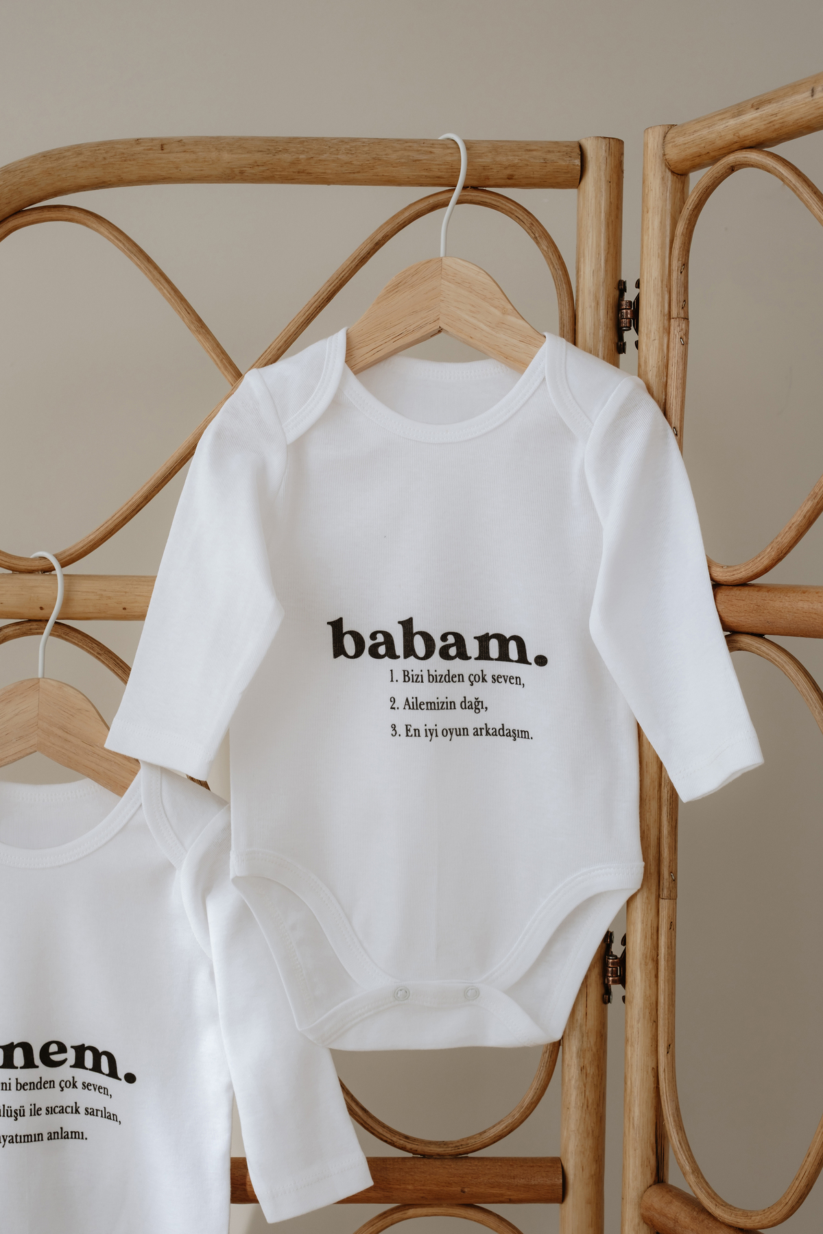Astral Baby Unisex Bebek Ekru Organik  Annem Ve Babam Yazılı Uzun Kol Body 2'li Set fotoğrafı 3 (önizleme)