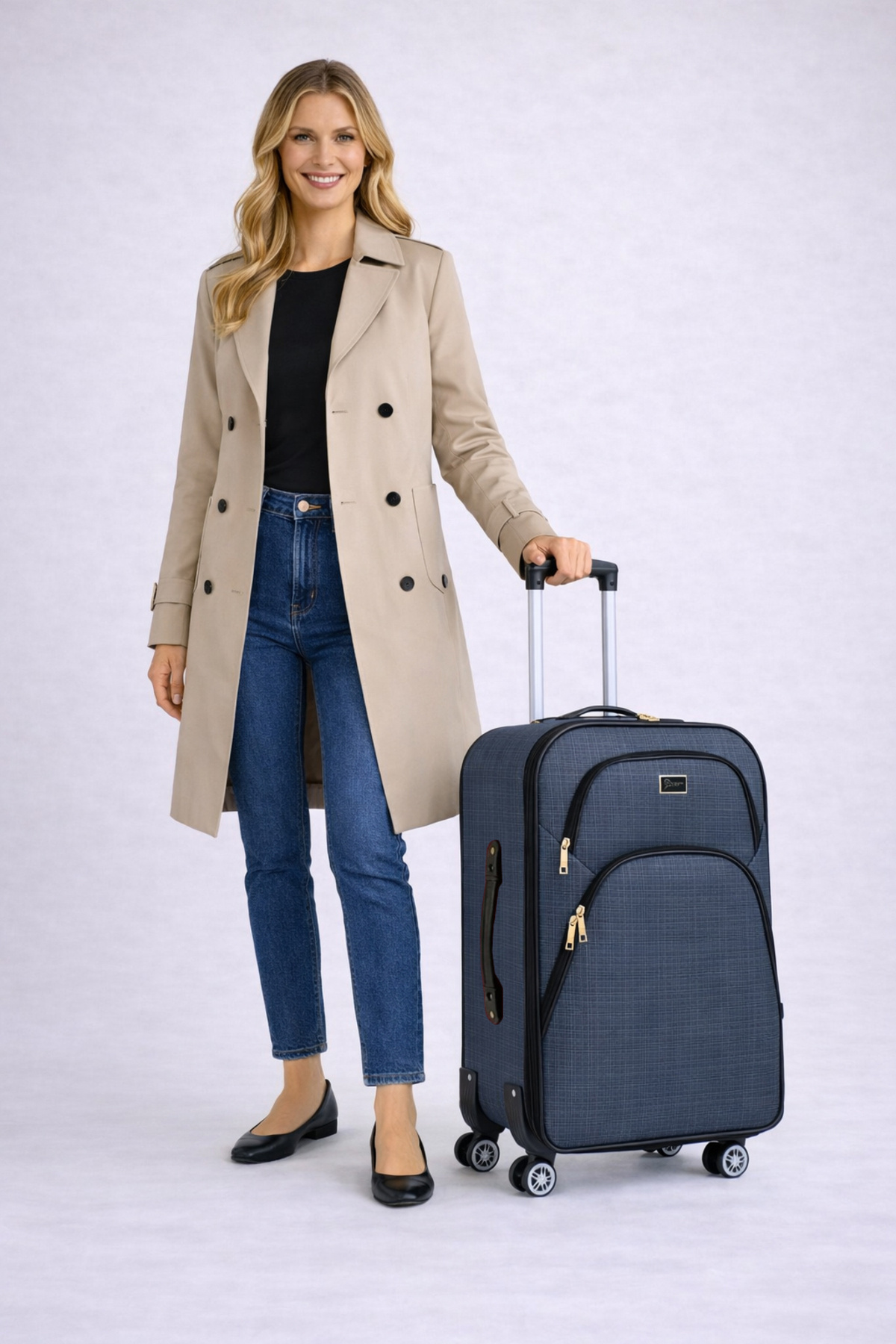 louisiana polo  Orta Boy 4 Teker Kumaş Valiz Lacivert 1081 - Görsel 4