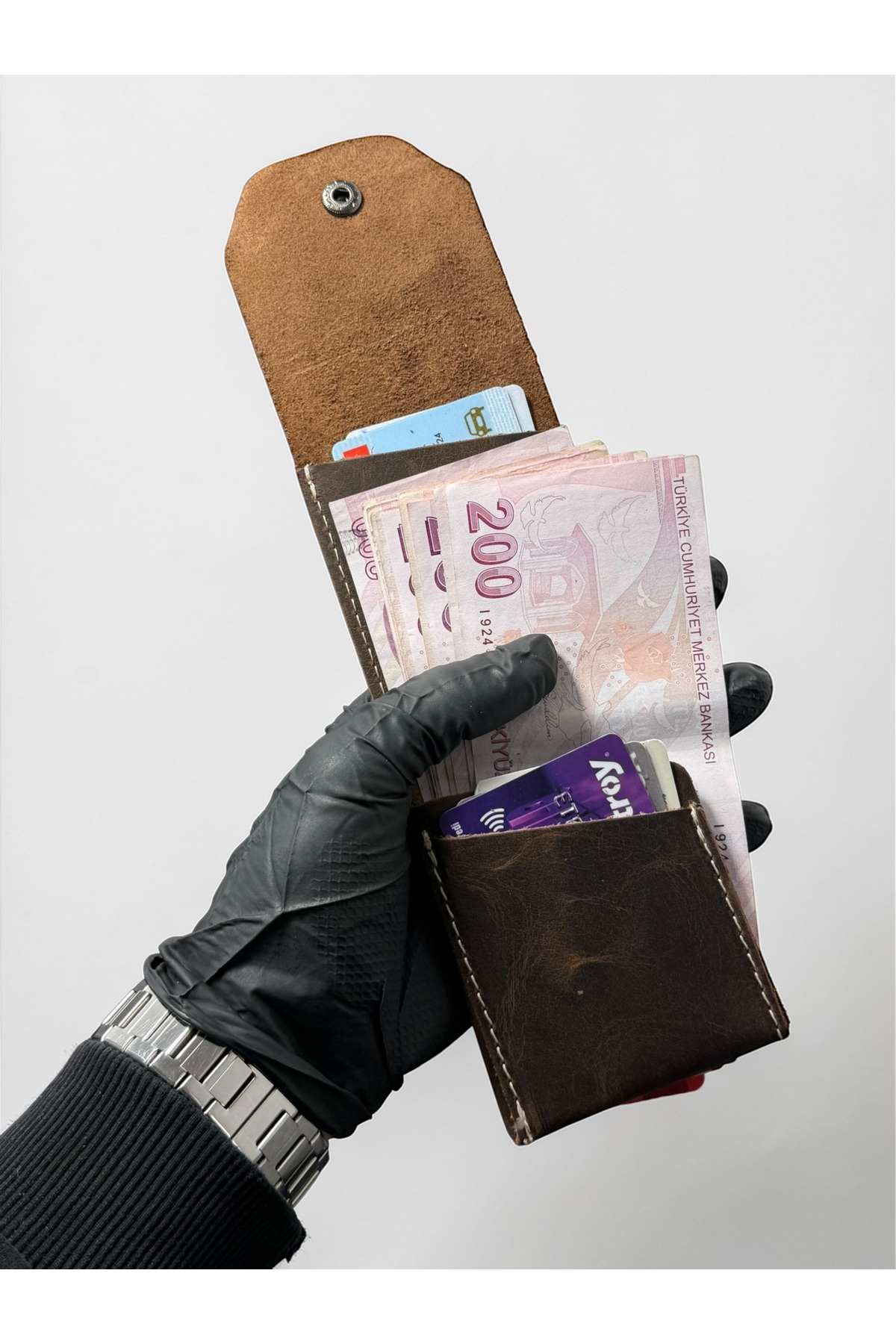 NZCLUB  %100 Hakiki Crazy Deri El yapımı Minimalist Cüzdan - Crazy Deri Şık Kaliteli Triod Kartlık Cüzdan - Görsel 3