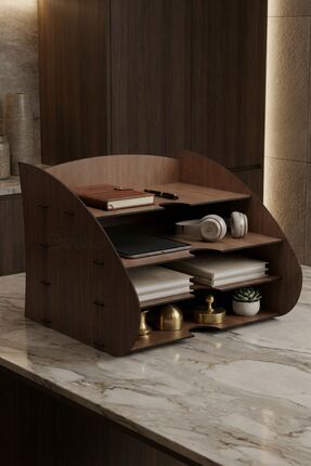 Evene Dosya Düzenleyici Masa Üstü Organizer Ahşap Evrak Raflı Model 3