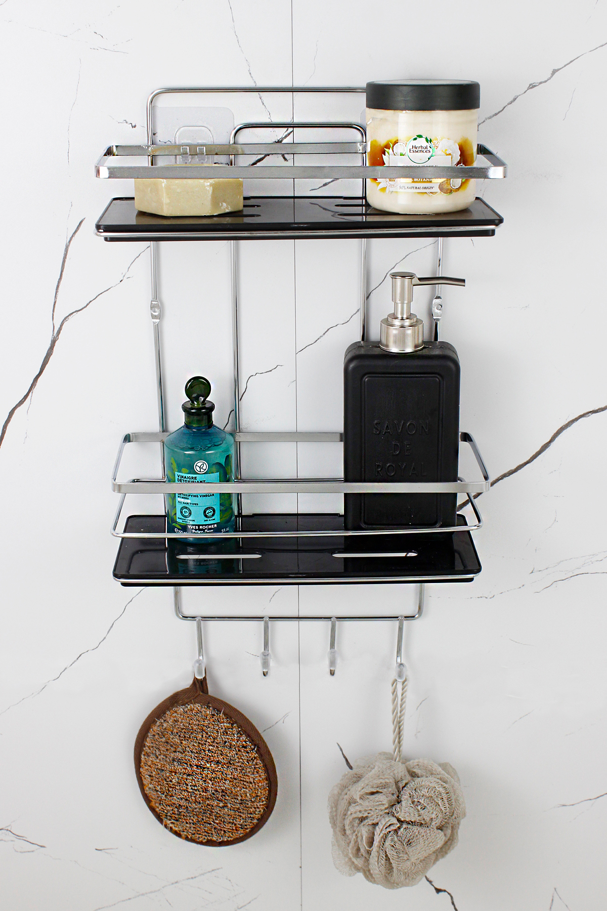 Chrome Double Lama Bathroom And Cosmetic Organizer Adhesive Bathroom Shelf With Crystal Shelf Shampoo Holder