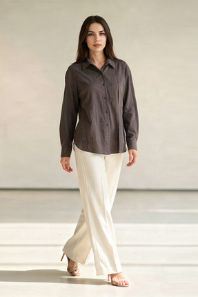 Setre Acı-Kahve Dikiş Detaylı Rahat Kesim Uzun Kollu Gömlek