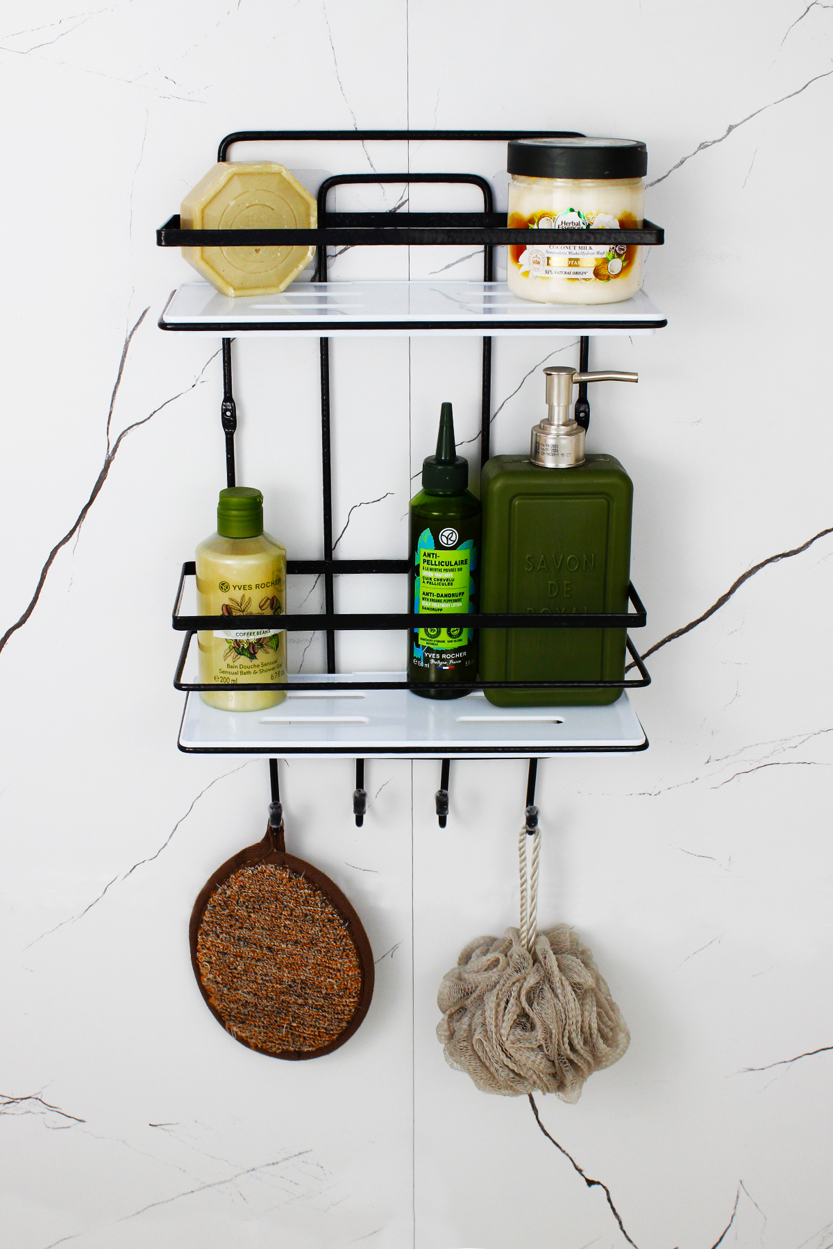 Bathroom And Cosmetic Organizer Double Black Bathroom Shelf With Crystal Shelf Shampoo Holder