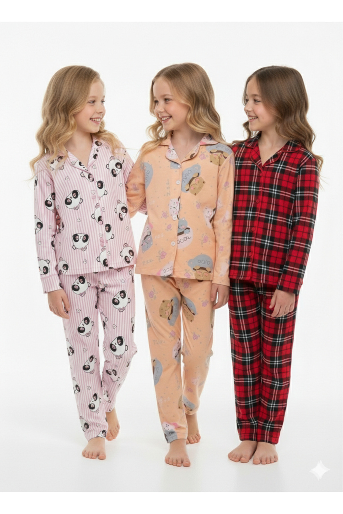 DANBİ Kız Çocuk 4,5,6,7,8,9,10,11 Yaş Mevsimlik Pijama Takımı 3'lü Set fotoğrafı 3 (önizleme)